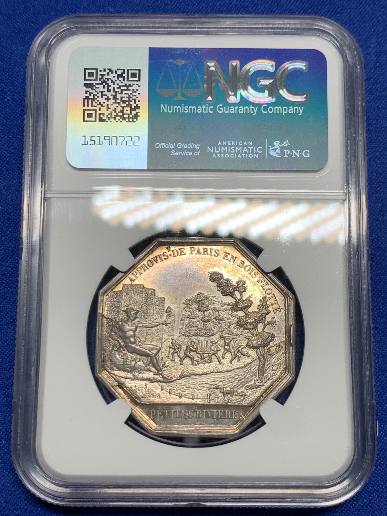 《竞宝斋》第237场- 周日，周一，周二，周日 疯狂4连拍 (全场包邮) NGC-MS62 法国八角银质代币，巴黎木材运输贸易公司