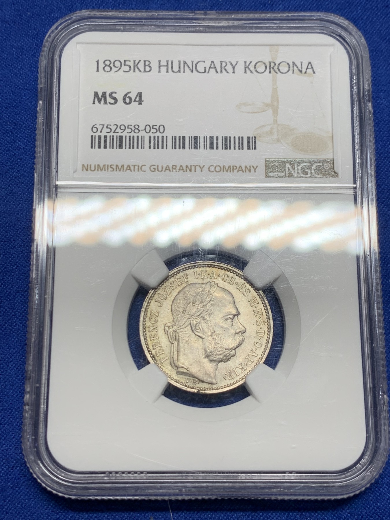 《竞宝斋》第235场-周日，周一，周二，周三 疯狂4连拍 (全场包邮) NGC-MS64 奥匈帝国 1895年 匈牙利1科罗娜银币，18XX年的非常少见