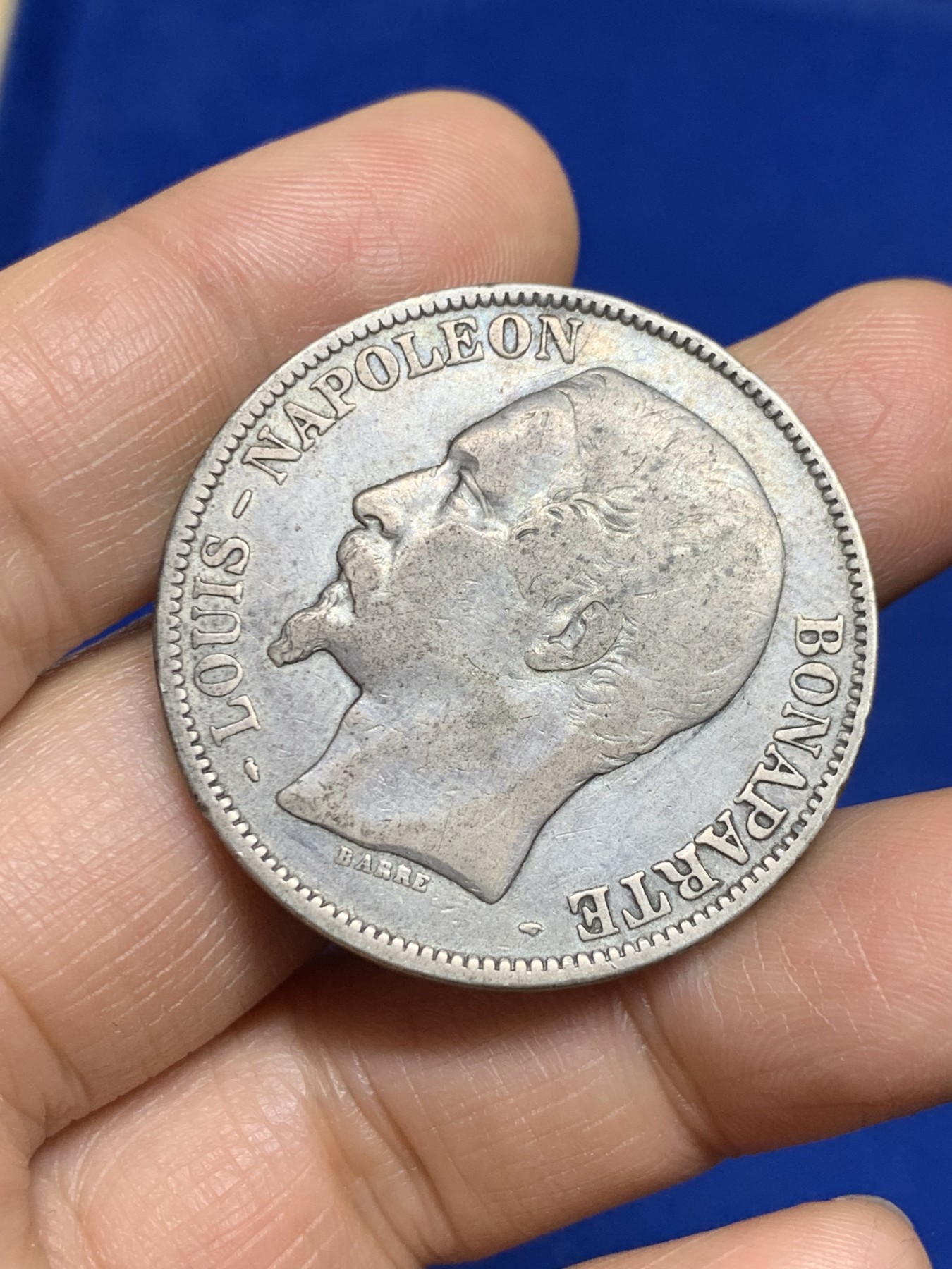 《竞宝斋》第235场-周日，周一，周二，周三 疯狂4连拍 (全场包邮) 1852年法国拿破仑三世5法郎银币，光头版，原味好品，细节见图