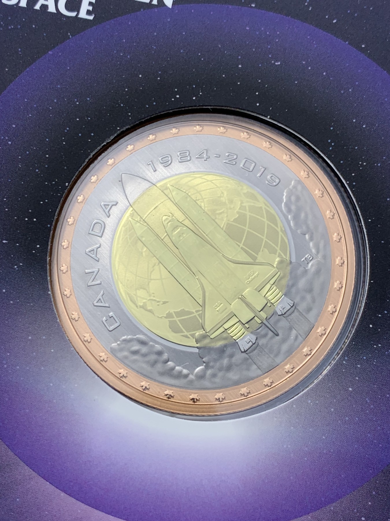 《竞宝斋》第235场-周日，周一，周二，周三 疯狂4连拍 (全场包邮) 加拿大 2019 25分三色金属纪念币 55MM大规格 纪念加拿大太空第一人。 Ebay普遍500多的成交价
