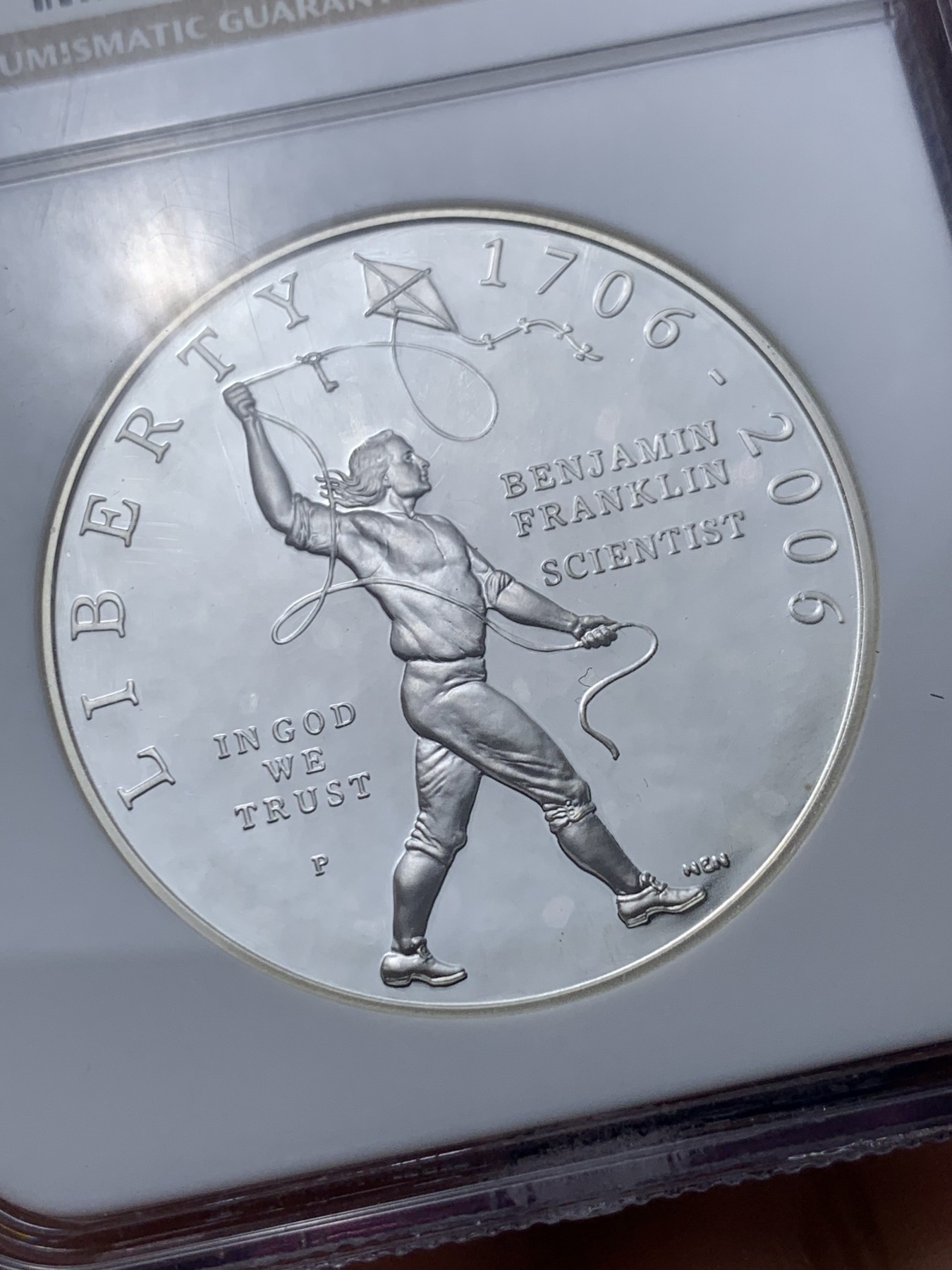 《竞宝斋》第235场-周日，周一，周二，周三 疯狂4连拍 (全场包邮) NGC-PF69 美国2006年富兰克林300周年诞辰纪念1元精制银币，PROOF镜面状态精制币，状态极佳，N经典小白盒老盒严评。