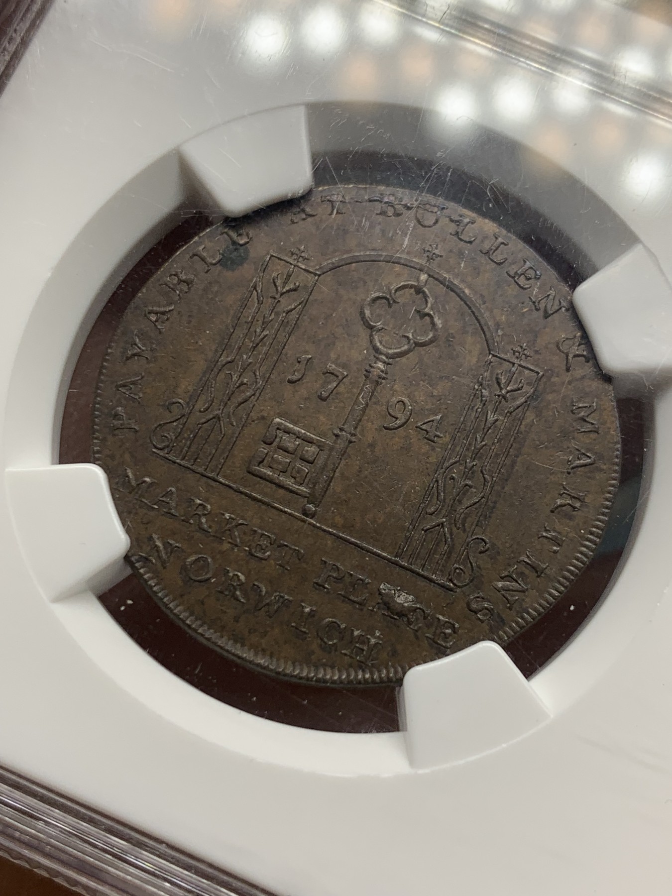 《竞宝斋》第235场-周日，周一，周二，周三 疯狂4连拍 (全场包邮) NGC-MS63 英国1794年诺福克郡1/2便士token 巧克力色包浆