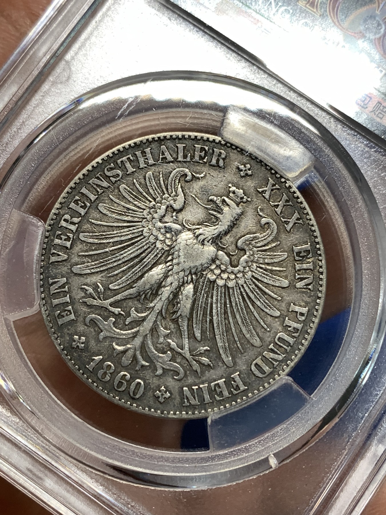 《竞宝斋》第235场-周日，周一，周二，周三 疯狂4连拍 (全场包邮) 爱藏 XF45 德国1860法兰克福少女1泰勒银币，正反面黑色包浆