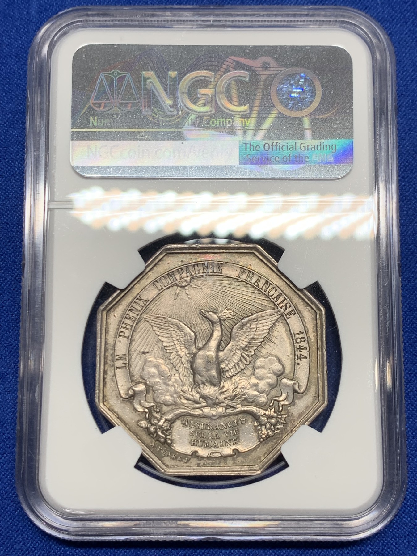 《竞宝斋》第237场- 周日，周一，周二，周日 疯狂4连拍 (全场包邮) NGC-AU53 1844 菲利普一世 火灾保险 八角银质代币 巨大规格 细节极好 