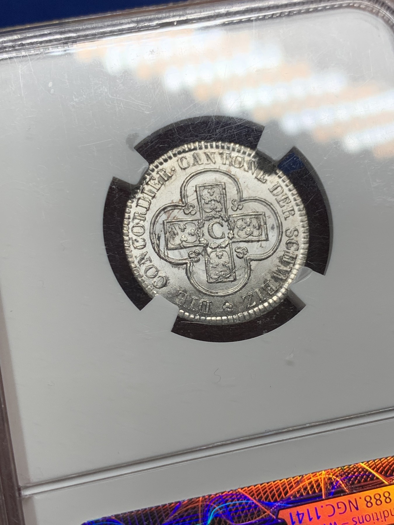 《竞宝斋》第235场-周日，周一，周二，周三 疯狂4连拍 (全场包邮) NGC-MS67 1826年瑞士伯尔尼2.5巴增 顶级高分，历经近200年依然银光闪闪，正面伯尔尼盾徽的小熊很可爱