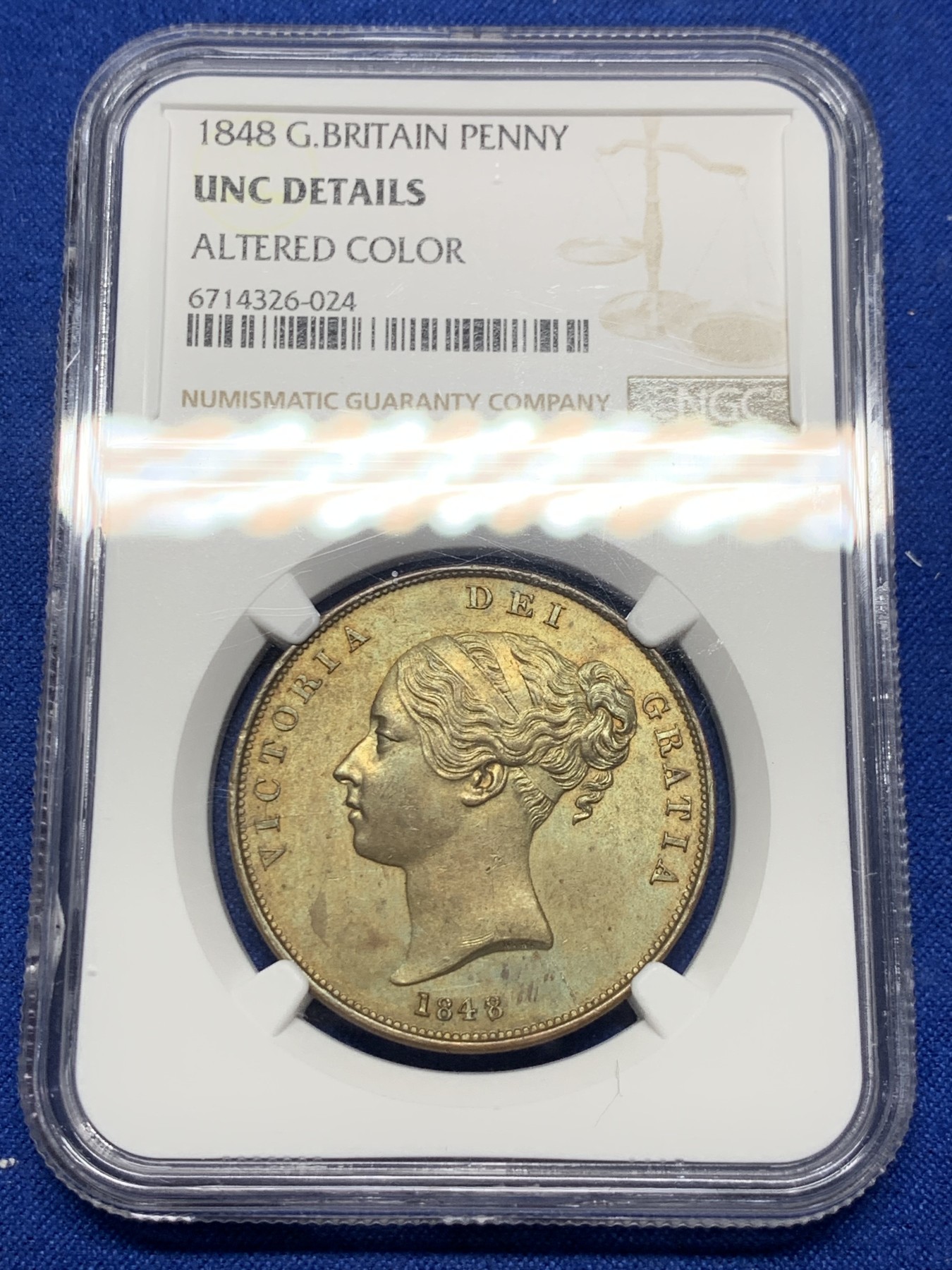 《竞宝斋》第235场-周日，周一，周二，周三 疯狂4连拍 (全场包邮) NGC-UNCD 英国1848/7年青年维多利亚1便士大铜币 少见骑字版（NGC没有标注骑字）