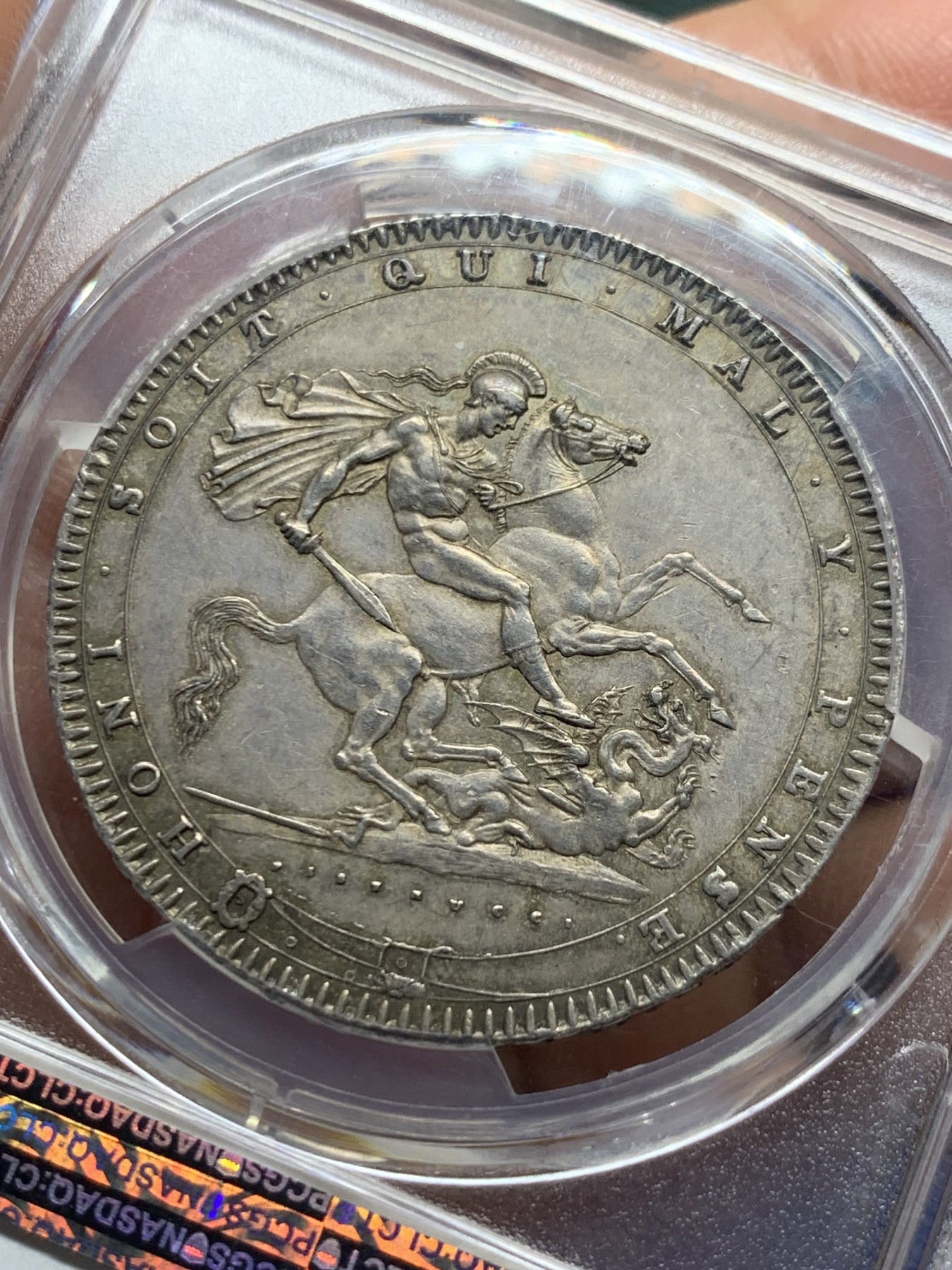 《竞宝斋》第235场-周日，周一，周二，周三 疯狂4连拍 (全场包邮) PCGS-AU58  英国 1820年 1克朗 乔三马剑 银币