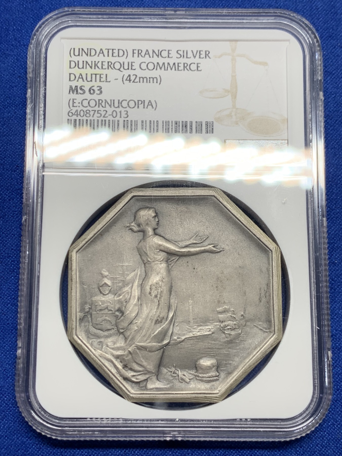 《竞宝斋》第237场- 周日，周一，周二，周日 疯狂4连拍 (全场包邮) NGC-MS63 法国八角银章，敦刻尔克商会，42mm大规格