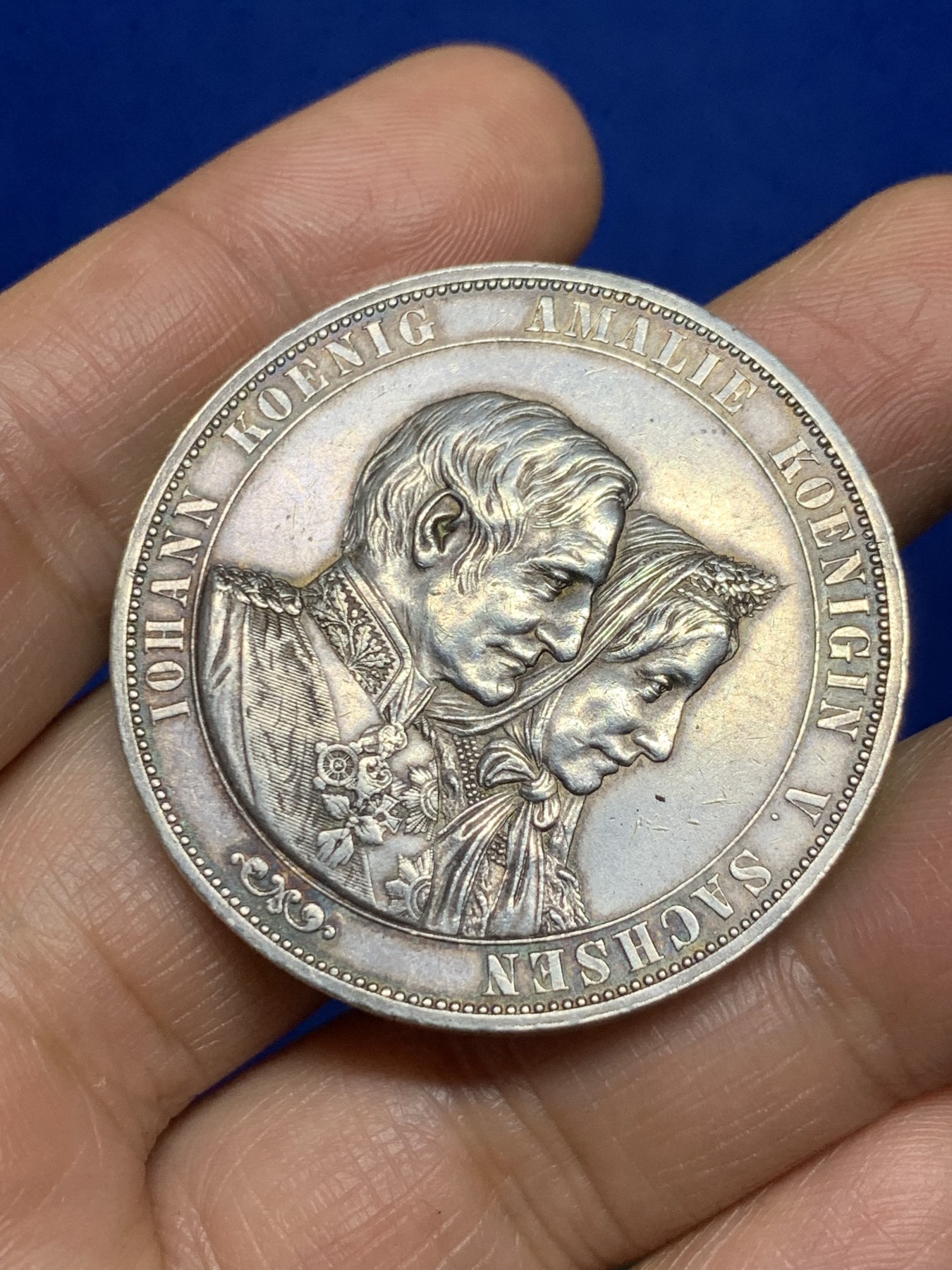 《竞宝斋》第235场-周日，周一，周二，周三 疯狂4连拍 (全场包邮) 德国1872萨克森金婚2泰勒银币 原味包浆细节好