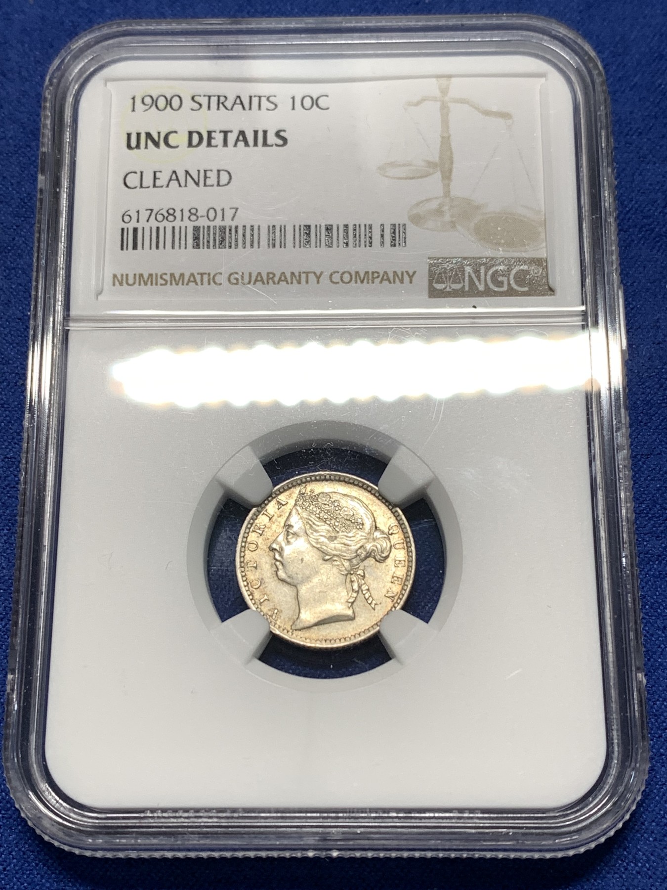 《竞宝斋》第235场-周日，周一，周二，周三 疯狂4连拍 (全场包邮) NGC  UNCD   1900年英属海峡10分银币  细节没话说，性价比较高