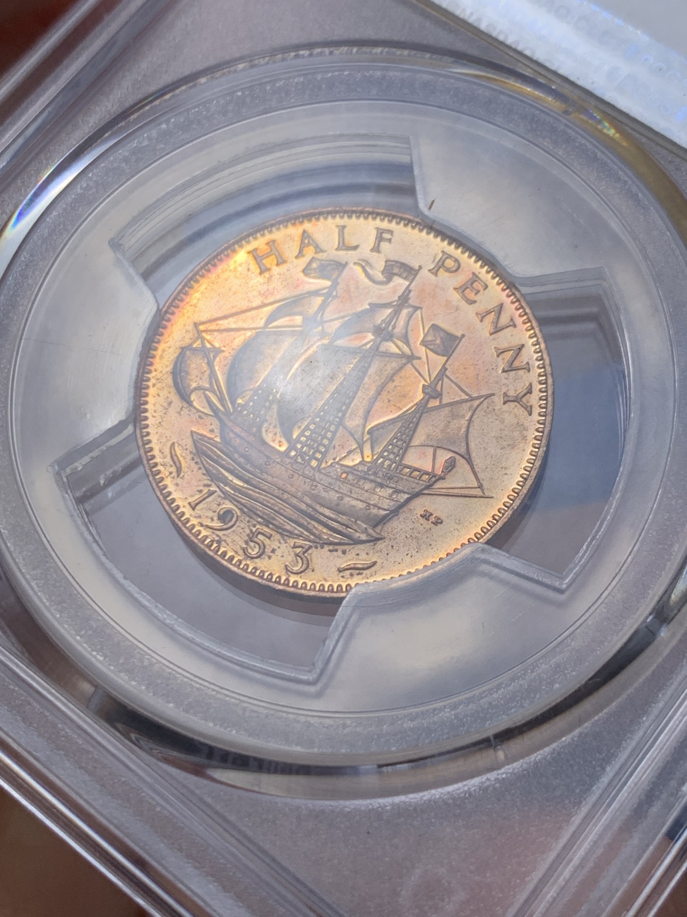 《竞宝斋》第235场-周日，周一，周二，周三 疯狂4连拍 (全场包邮) PCGS-MS64RD 季军分 1953年伊丽莎白女王精铸半便士，RD难得，凑套佳品。22年SBP拍卖65RD合人民币超过950元成交。