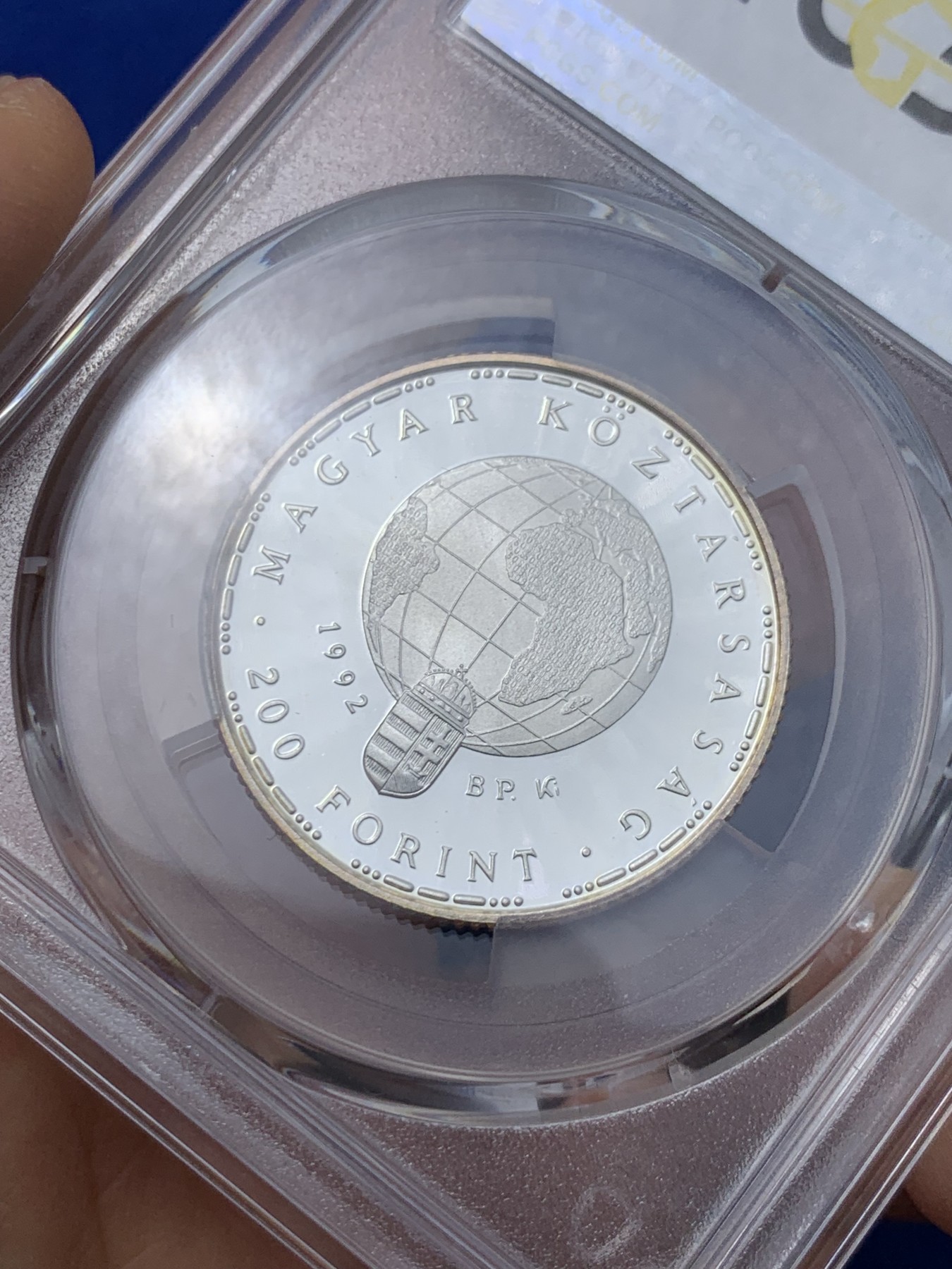 《竞宝斋》第235场-周日，周一，周二，周三 疯狂4连拍 (全场包邮) PCGS金盾 PR68DCAM 匈牙利1992年200福林精制银币，边缘带金色包浆，很漂亮