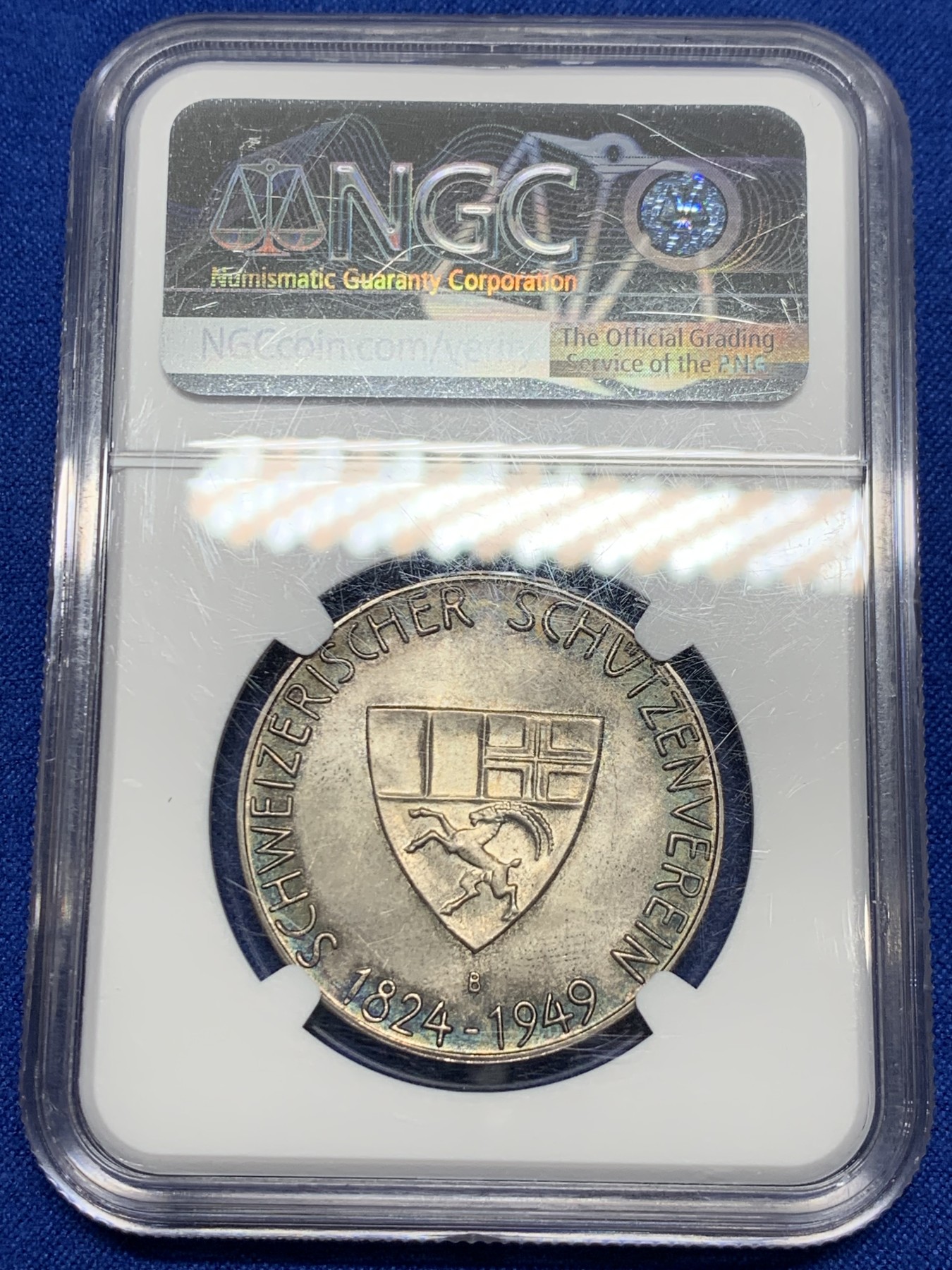 《竞宝斋》第237场- 周日，周一，周二，周日 疯狂4连拍 (全场包邮) NGC-MS66 瑞士 1949年格劳宾登射击节银章（发行量小于500枚，亚军分 ） 