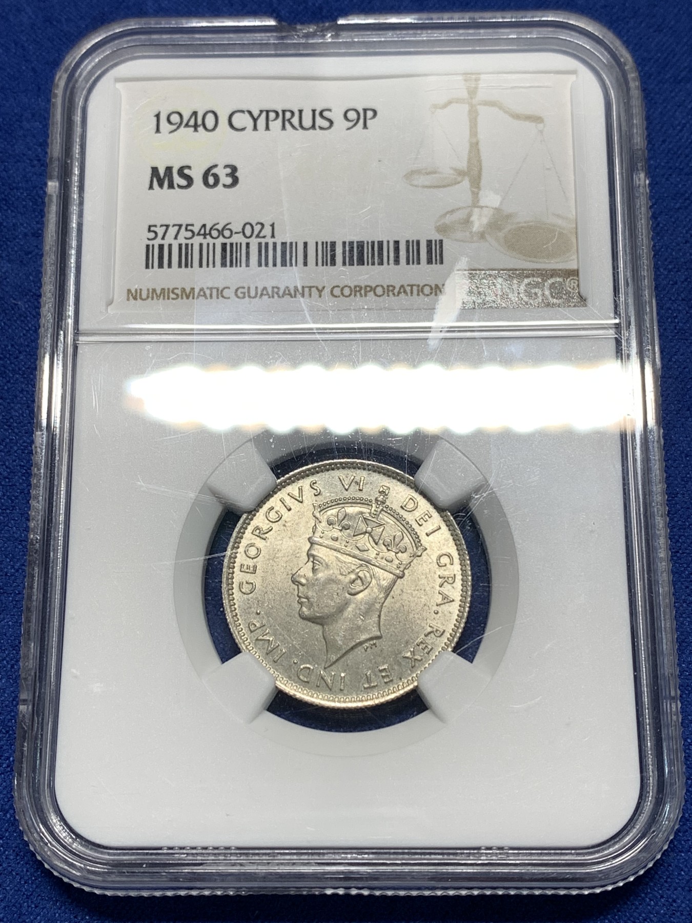 《竞宝斋》第235场-周日，周一，周二，周三 疯狂4连拍 (全场包邮) NGC  MS63   1940年英属塞浦路斯9皮银币 盒子上方边缘小缺，未漏气