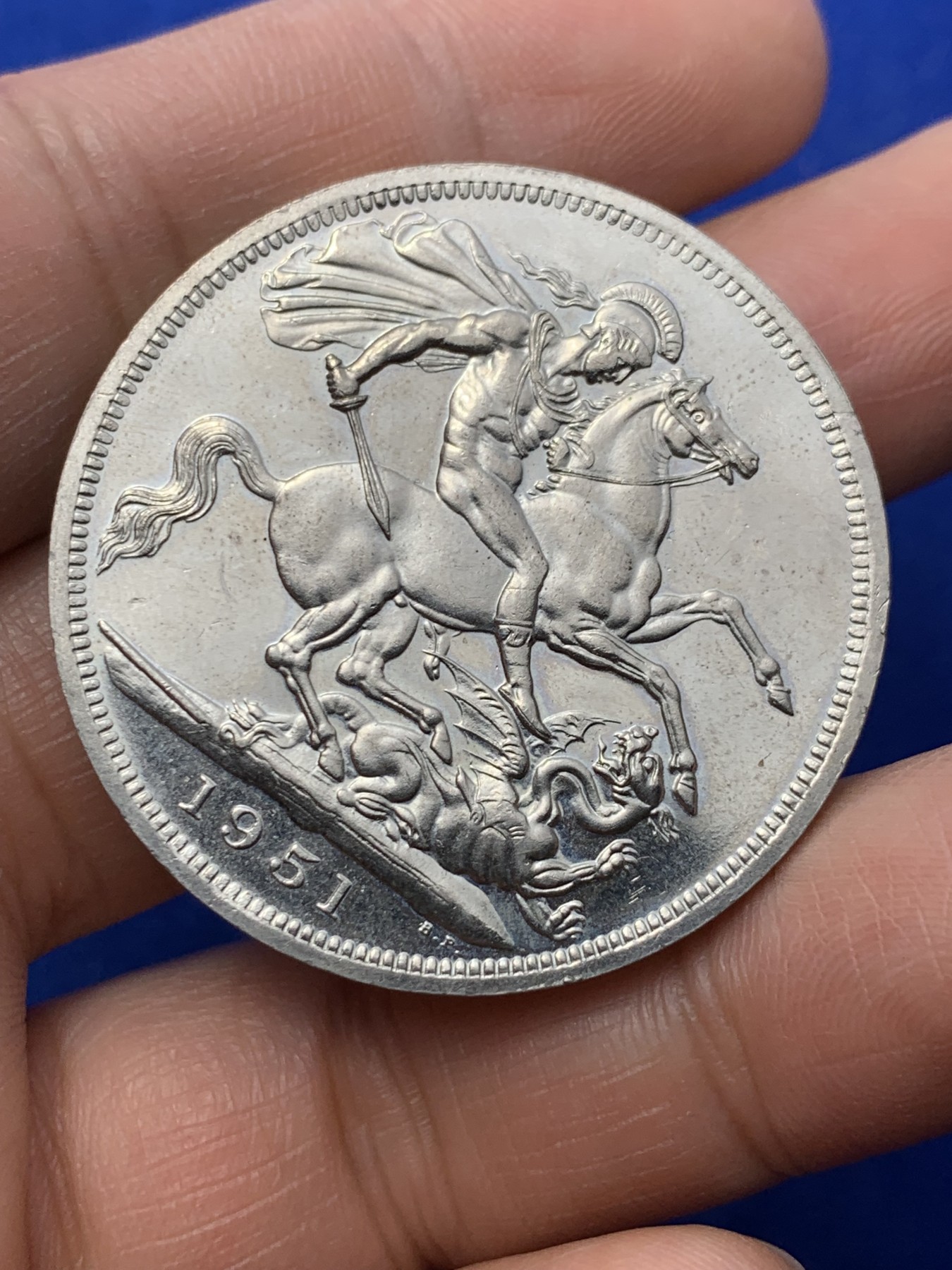 《竞宝斋》第235场-周日，周一，周二，周三 疯狂4连拍 (全场包邮) 英国1951年乔治六世 最后的克朗马剑大镍币 绿盒少见