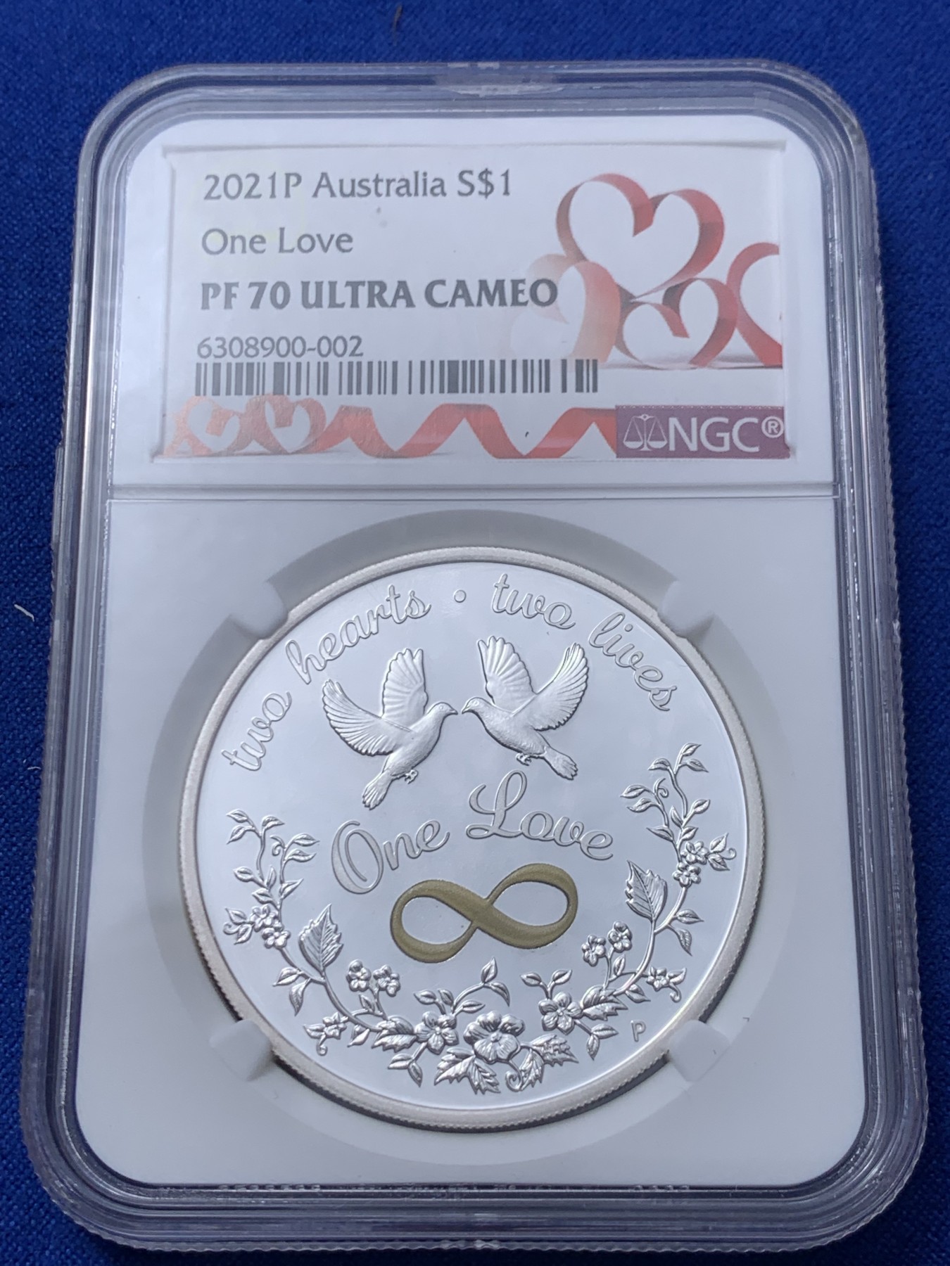 《竞宝斋》第235场-周日，周一，周二，周三 疯狂4连拍 (全场包邮) NGC-PF70UC 澳大利亚 2021年 1澳元 一生相守One Love 银币 带证书