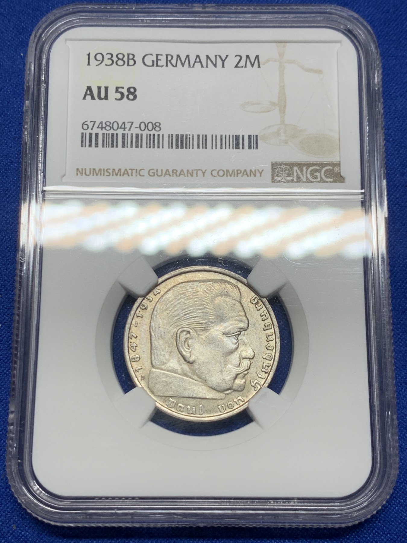 《竞宝斋》第235场-周日，周一，周二，周三 疯狂4连拍 (全场包邮) NGC AU58 德国1938年B厂兴登堡2马克银币