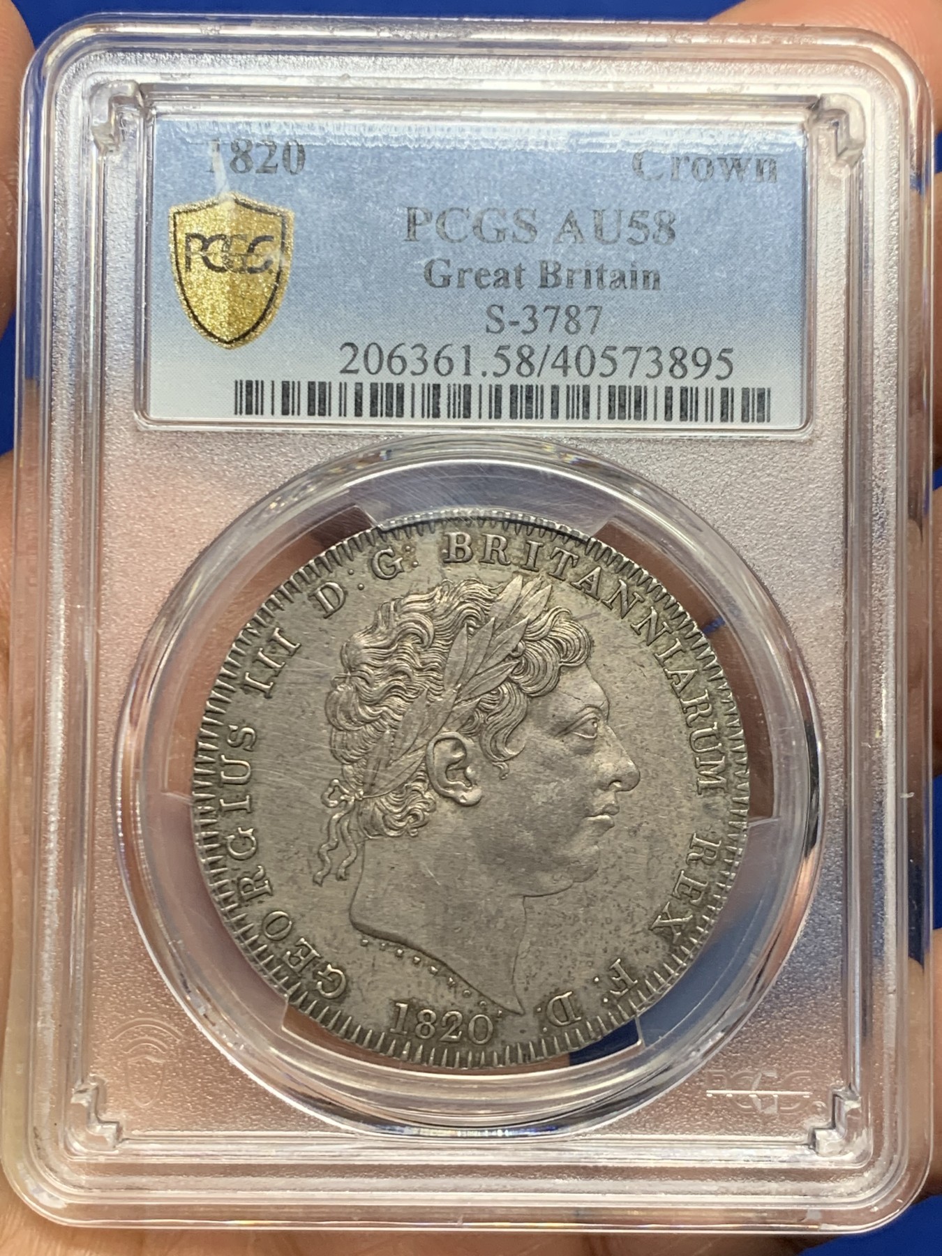 《竞宝斋》第235场-周日，周一，周二，周三 疯狂4连拍 (全场包邮) PCGS-AU58  英国 1820年 1克朗 乔三马剑 银币