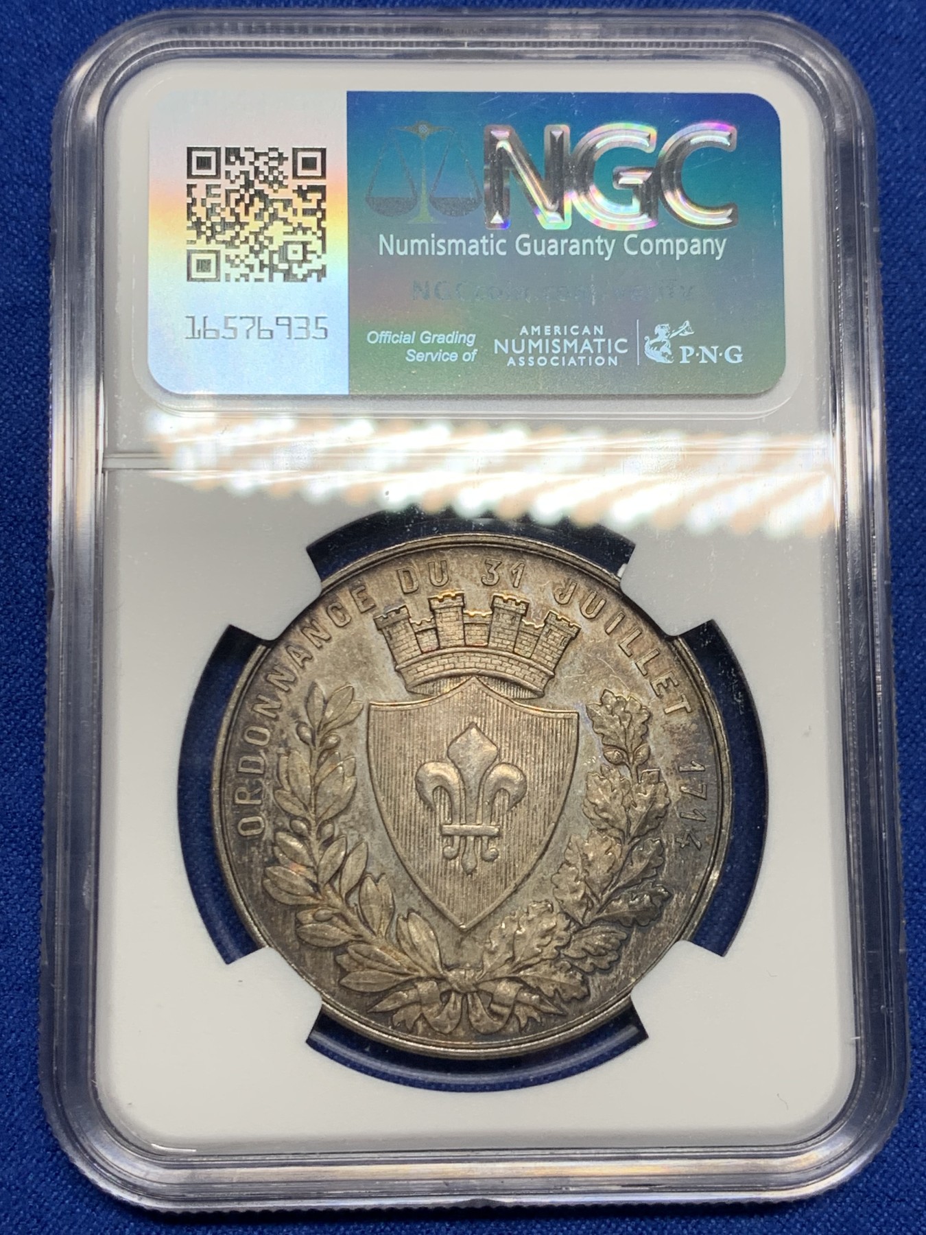 《竞宝斋》第237场- 周日，周一，周二，周日 疯狂4连拍 (全场包邮) NGC-MS63 法国银质代币，里尔商会，带初铸纹