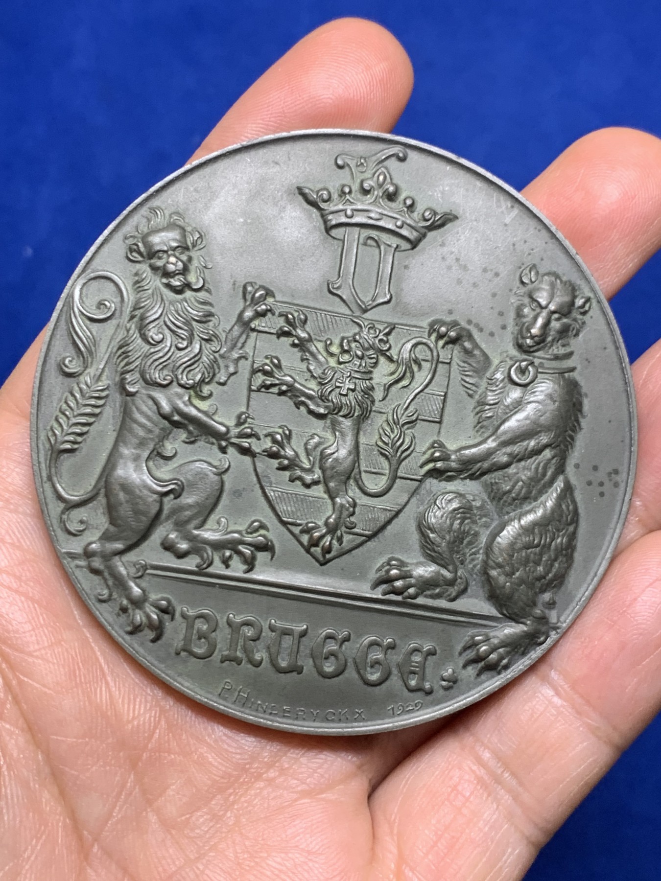 《竞宝斋》第235场-周日，周一，周二，周三 疯狂4连拍 (全场包邮) 1929 狮子与熊 纪念章 69.8mm 116克 大规格 细节见图