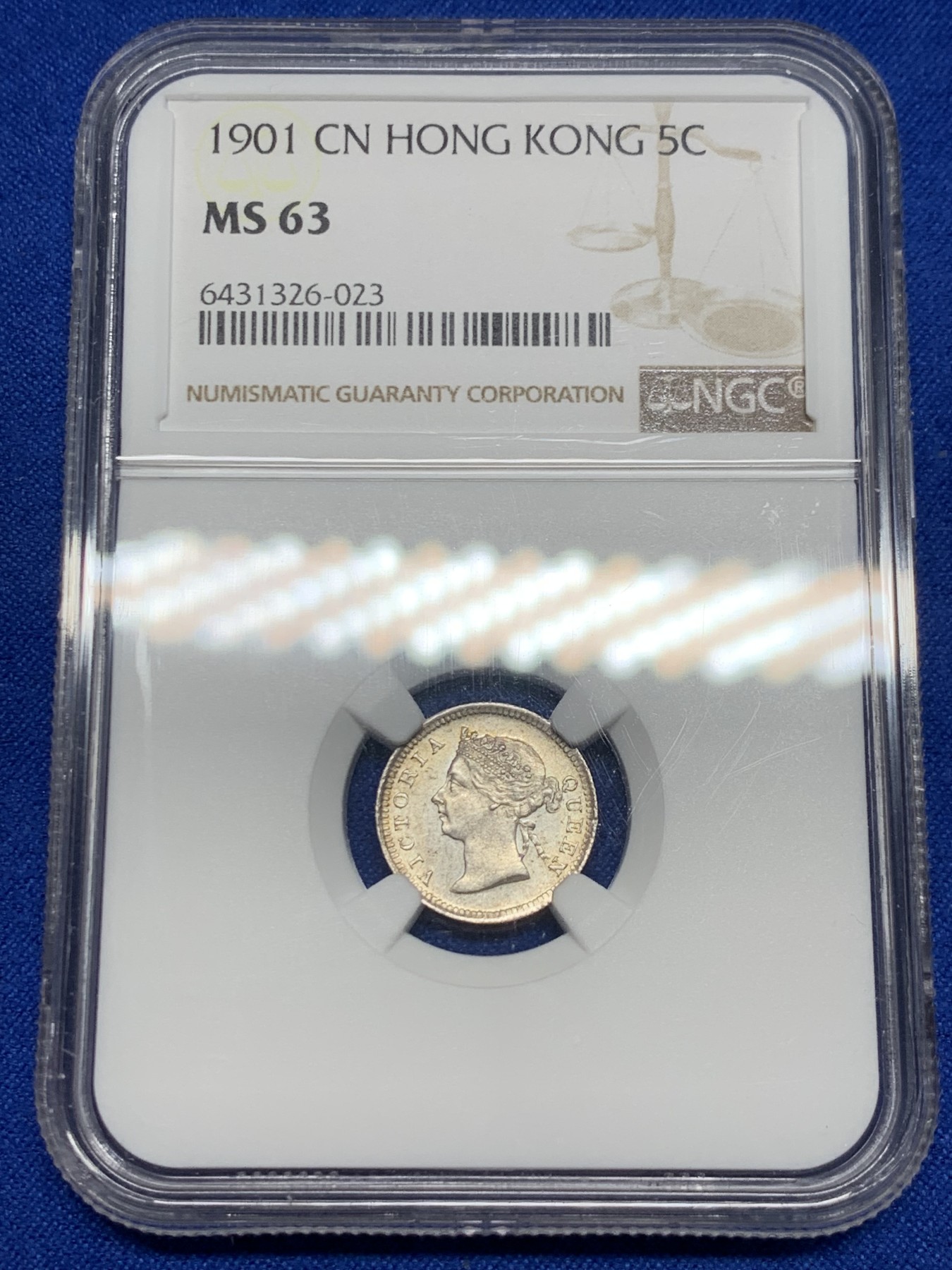 《竞宝斋》第235场-周日，周一，周二，周三 疯狂4连拍 (全场包邮) NGC-MS63 香港 1901年 5仙 银币 原光BU