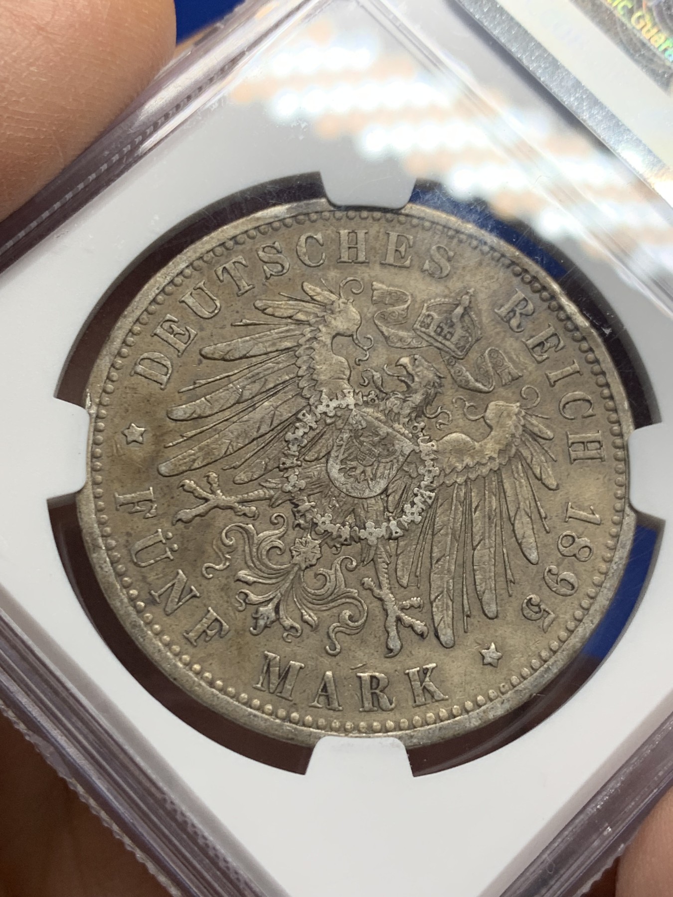 《竞宝斋》第235场-周日，周一，周二，周三 疯狂4连拍 (全场包邮) NGC-UNC 德国普鲁士 1895年 5马克 威廉二世长翅鹰A版 银币