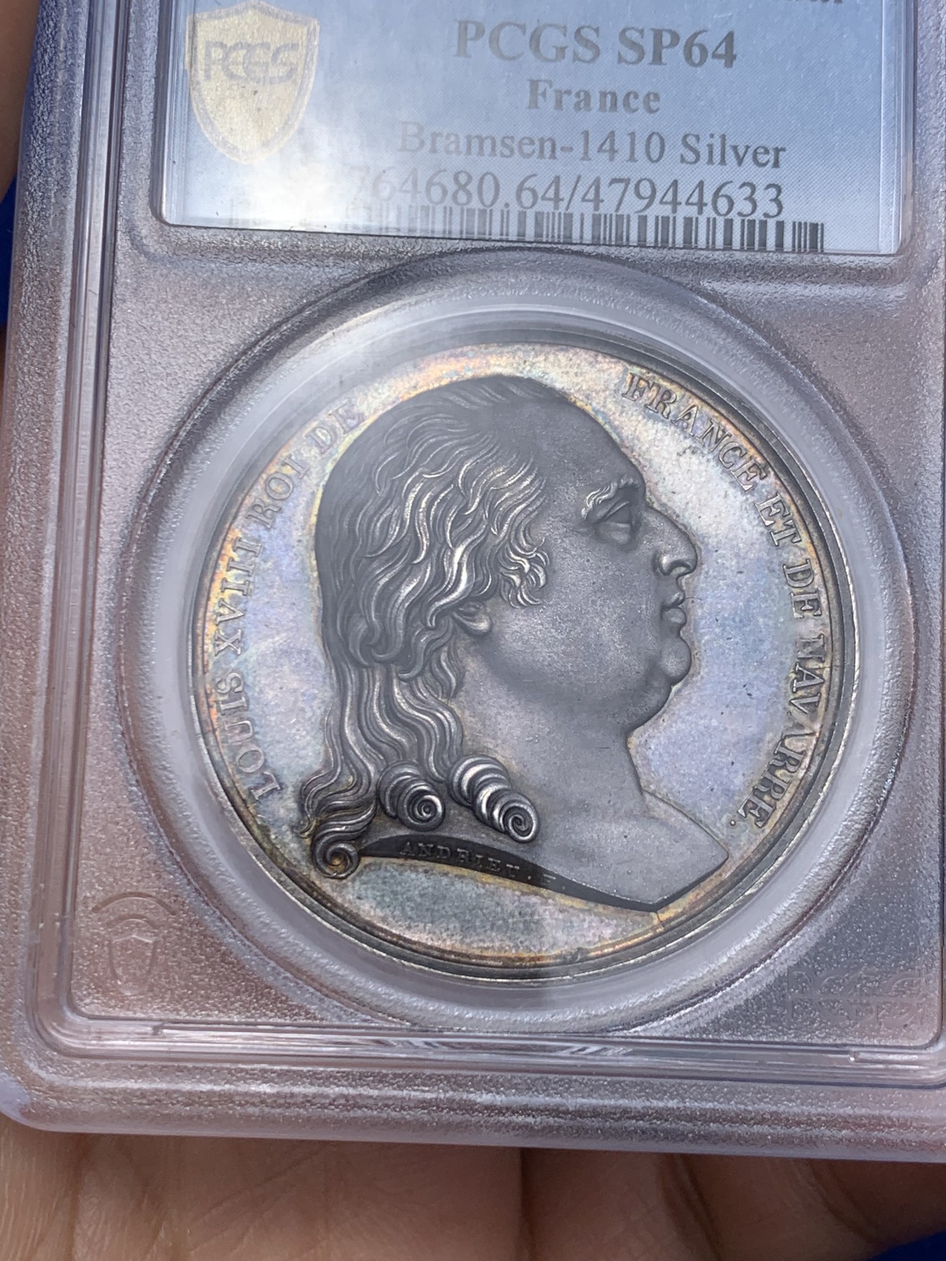 《竞宝斋》第235场-周日，周一，周二，周三 疯狂4连拍 (全场包邮) PCGS SP64 法国1814年拿破仑系列银章，王朝复辟，路易十八重返巴黎，高分镜面底板，艺术性极高，冠军分，广告章，稀少。