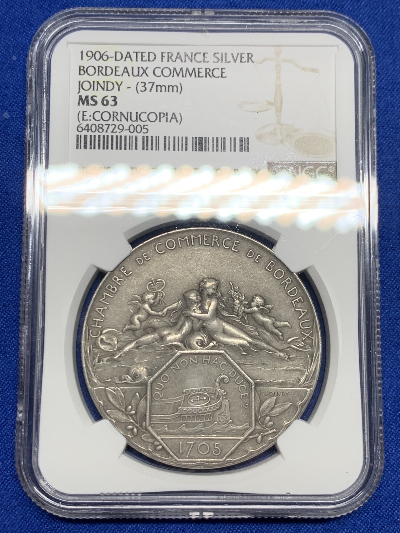 《竞宝斋》第237场- 周日，周一，周二，周日 疯狂4连拍 (全场包邮) NGC-MS63 法国银质代币，波尔多商会