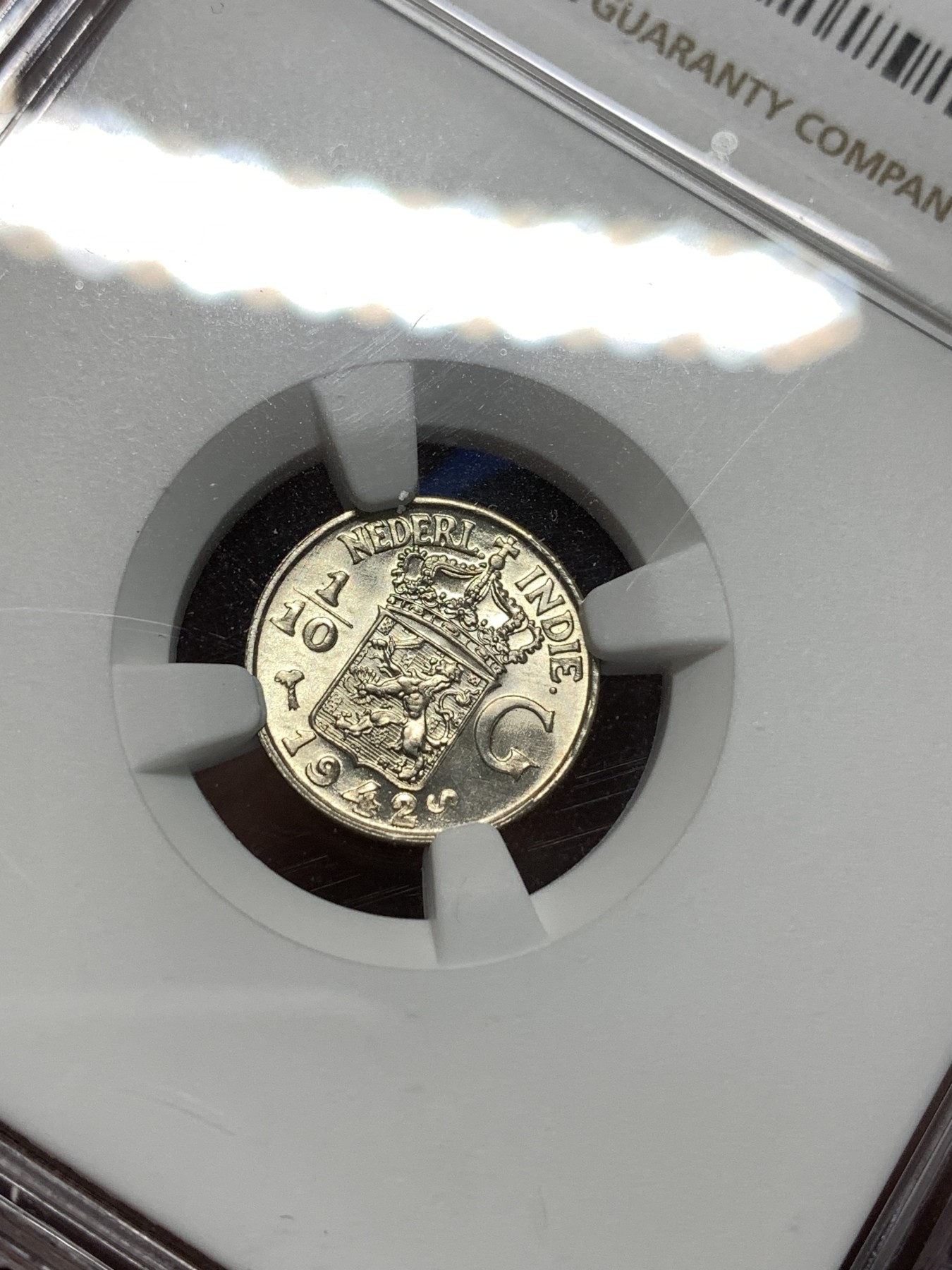 《竞宝斋》第235场-周日，周一，周二，周三 疯狂4连拍 (全场包邮) NGC MS65 1942年S版 荷属东印度群岛（今印尼）1/10盾 银币