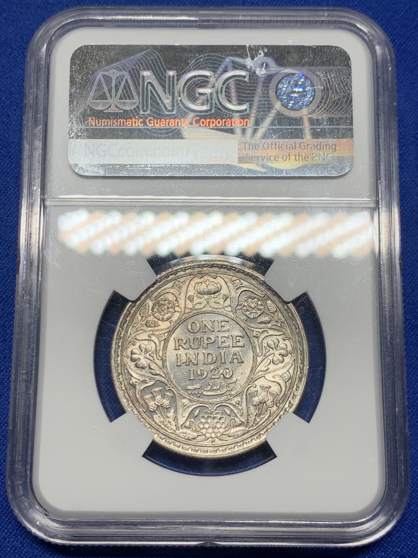 《竞宝斋》第235场-周日，周一，周二，周三 疯狂4连拍 (全场包邮) NGC MS63 原光印度1920B孟买厂乔治五世1卢比银币