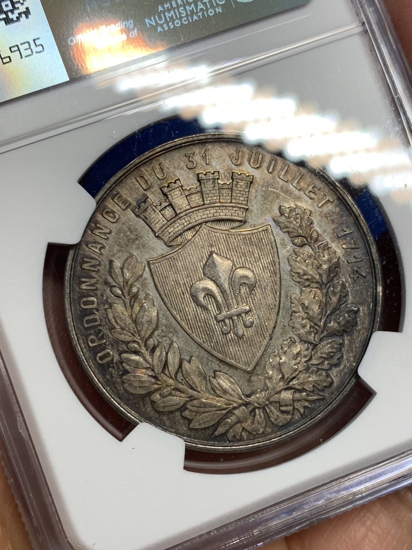 《竞宝斋》第237场- 周日，周一，周二，周日 疯狂4连拍 (全场包邮) NGC-MS63 法国银质代币，里尔商会，带初铸纹