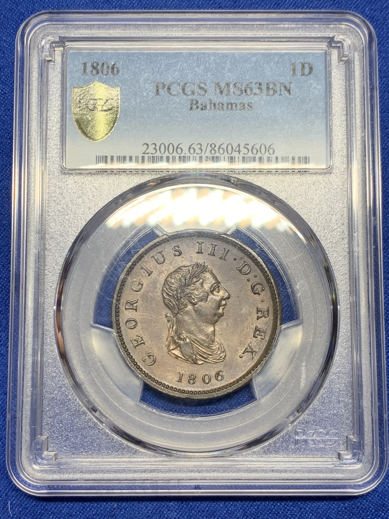 《竞宝斋》第235场-周日，周一，周二，周三 疯狂4连拍 (全场包邮) 冠军分 PCGS MS63BN 乔三 1806 巴哈马 1便士大铜币 单独年份稀缺品种 因为巴哈马人喜欢切割银币而不是铜币 所以后续没有发行