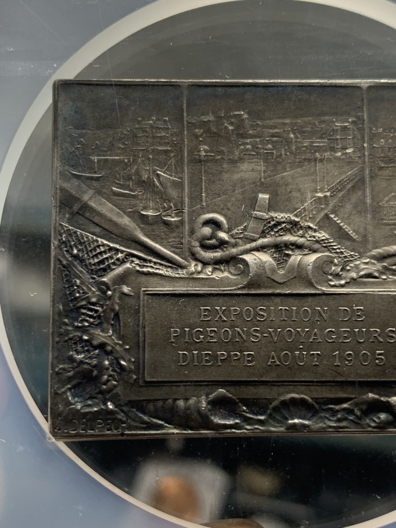 《竞宝斋》第237场- 周日，周一，周二，周日 疯狂4连拍 (全场包邮) NGC-MS64 法国迪耶普城镇纪念方形银章，双美人鱼，以城市港口为背景的各种海上装置向我们展示了一个繁荣的海边城市，超大盒子