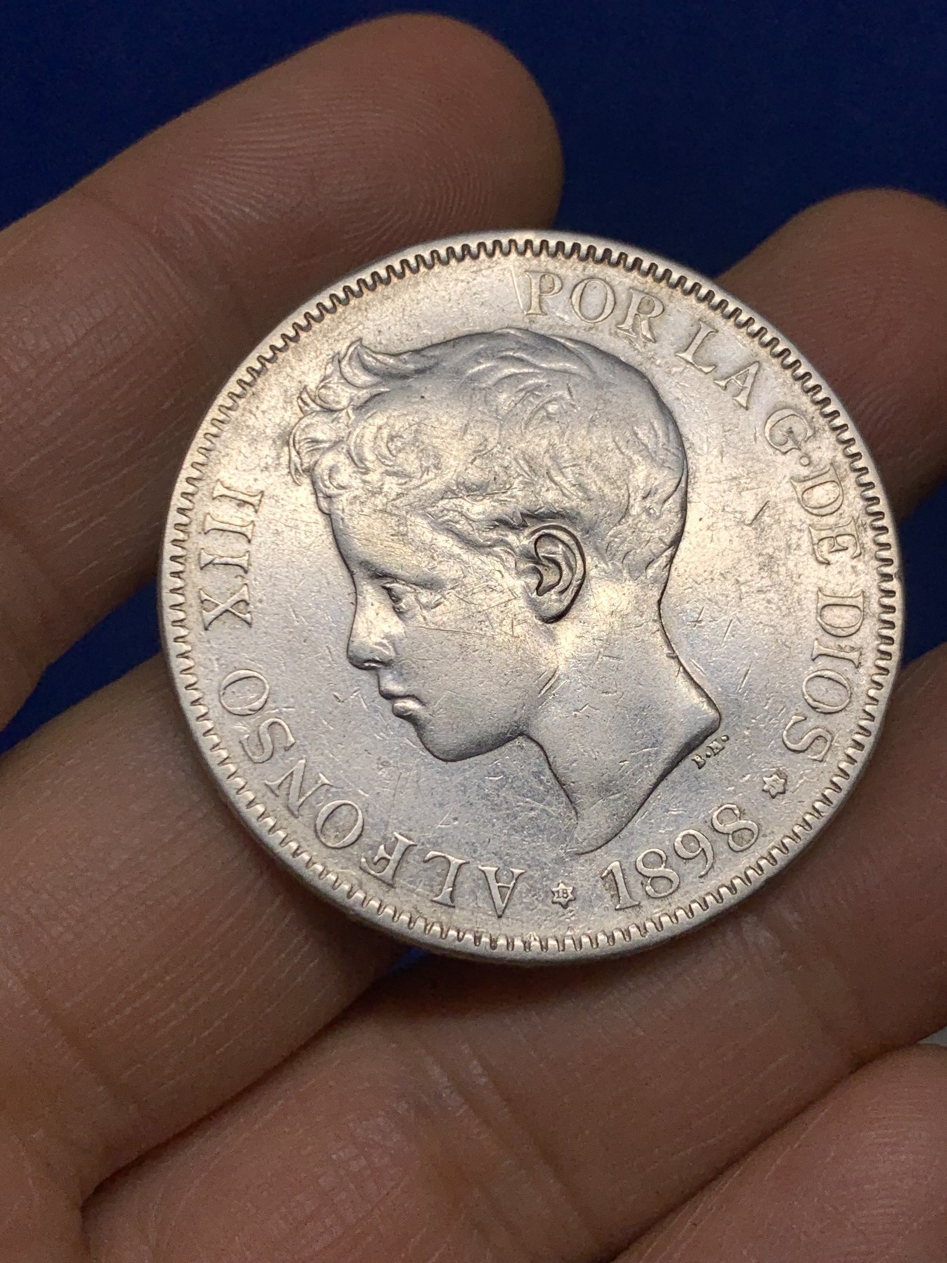 《竞宝斋》第235场-周日，周一，周二，周三 疯狂4连拍 (全场包邮) 西班牙1898年阿方索5比塞塔银币