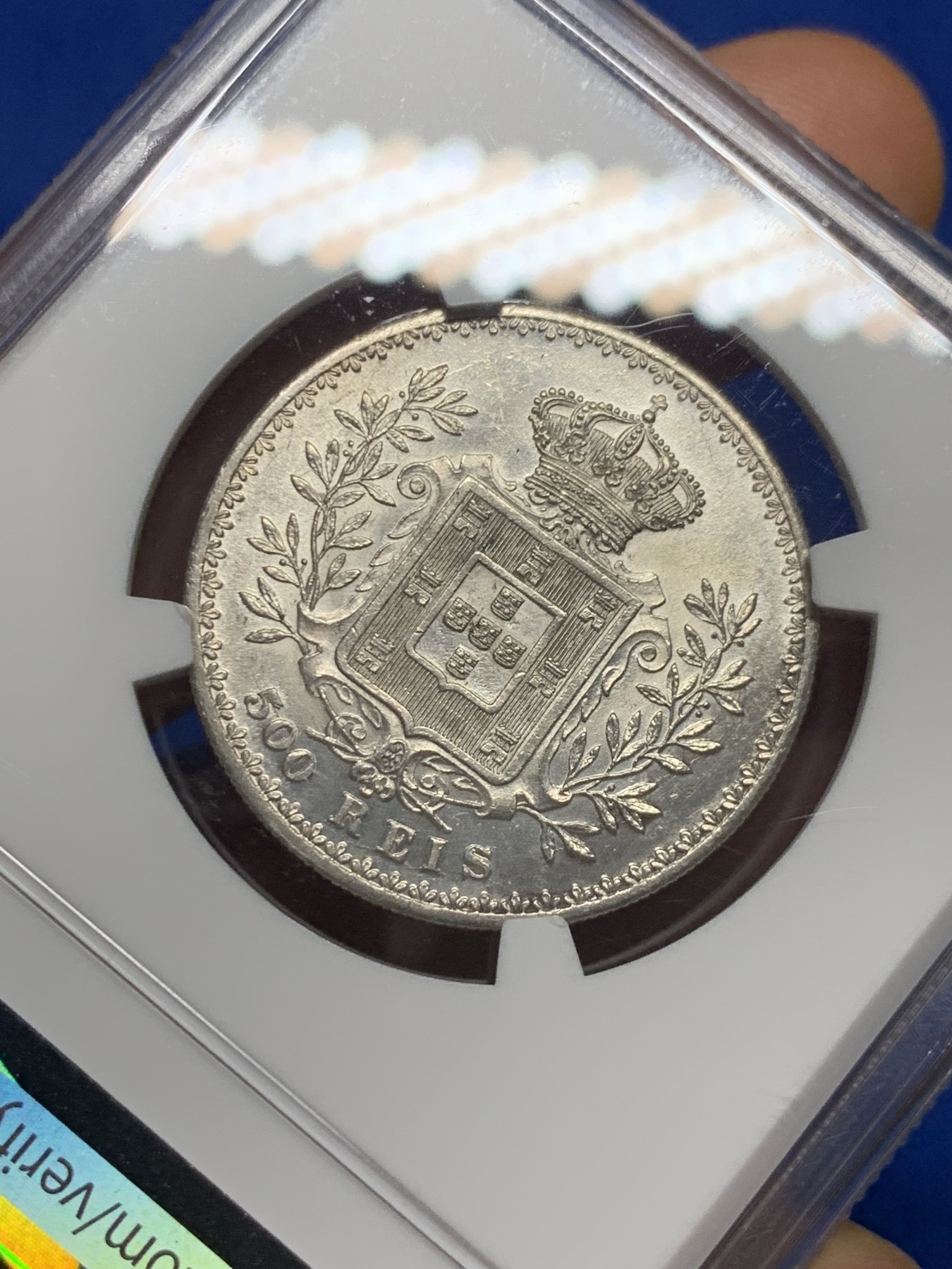 《竞宝斋》第235场-周日，周一，周二，周三 疯狂4连拍 (全场包邮) NGC MS62 葡萄牙1896年卡洛斯一世500瑞斯银币