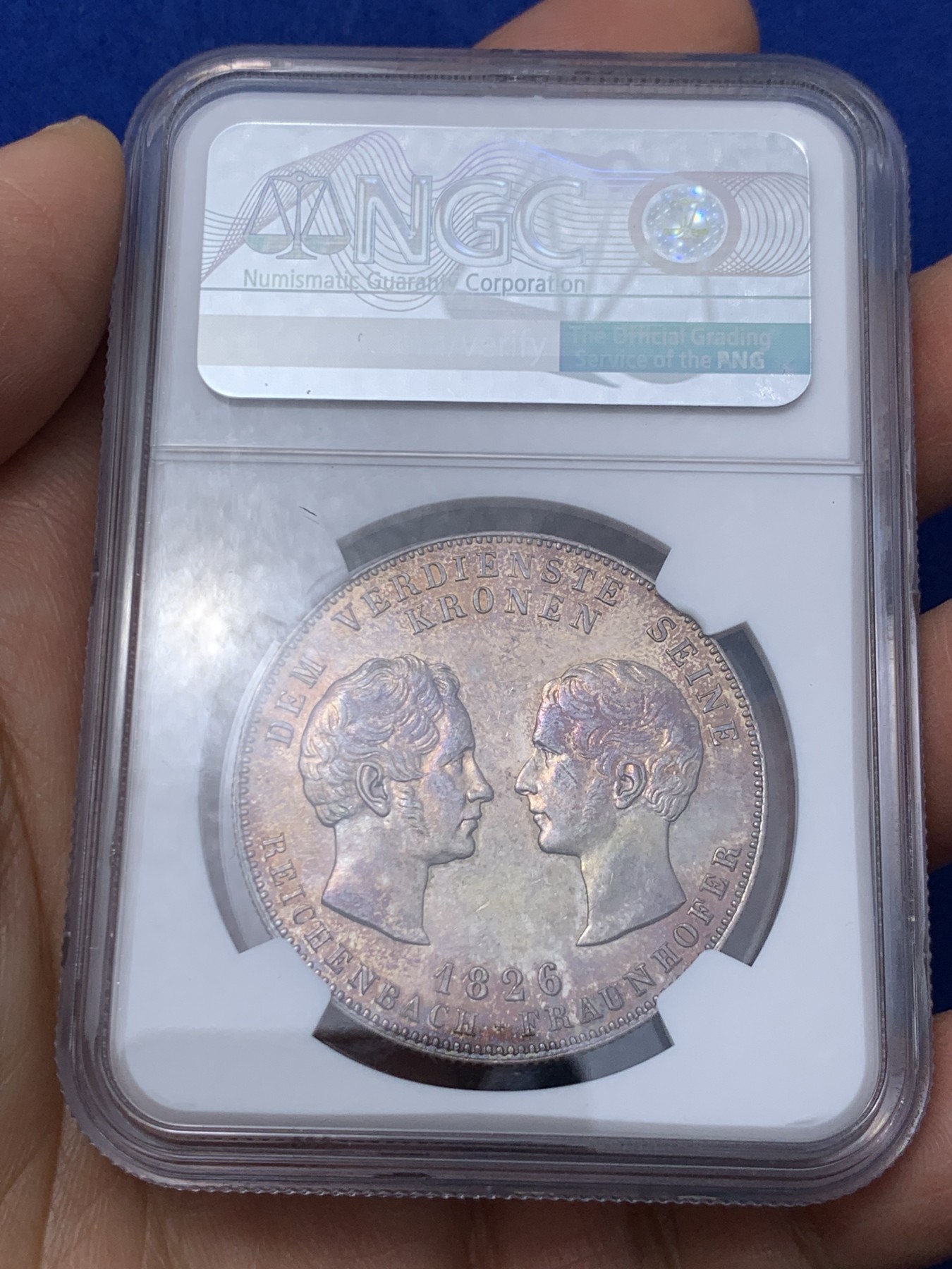 《竞宝斋》第235场-周日，周一，周二，周三 疯狂4连拍 (全场包邮) NGC AU 德国 1826 巴伐利亚 赖兴巴赫和弗劳恩霍夫 泰勒大银币底板光好带彩