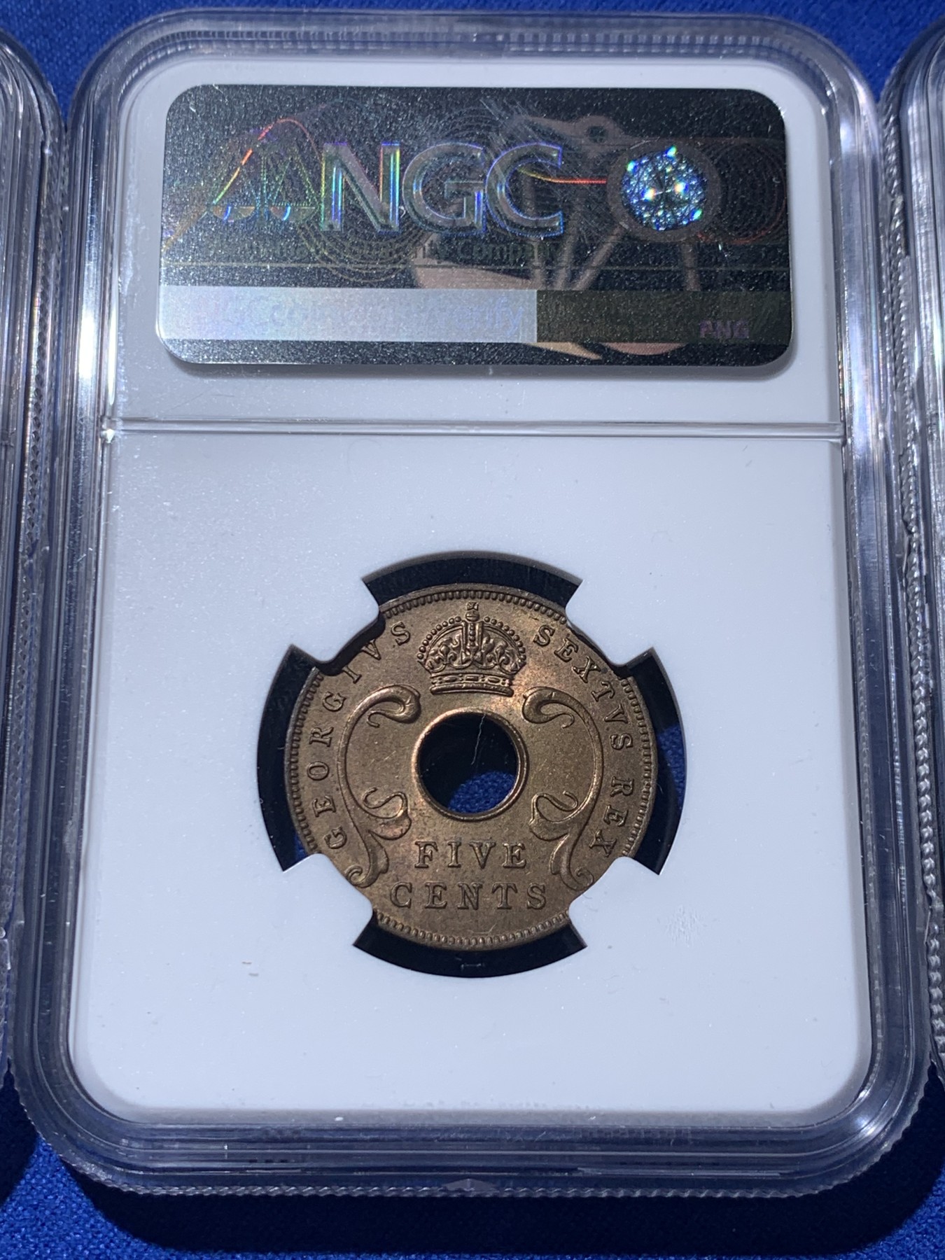 《竞宝斋》第235场-周日，周一，周二，周三 疯狂4连拍 (全场包邮) 3枚一组 NGC  MS63RB 1952年英属东非1、5、10分铜币 清版三枚套 品相都不错