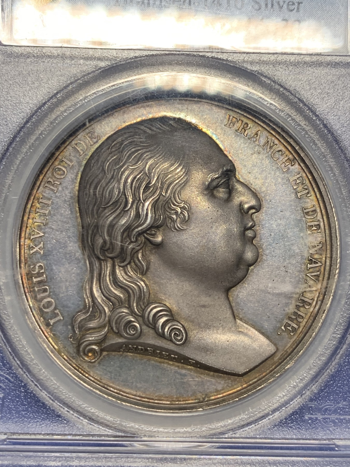 《竞宝斋》第235场-周日，周一，周二，周三 疯狂4连拍 (全场包邮) PCGS SP64 法国1814年拿破仑系列银章，王朝复辟，路易十八重返巴黎，高分镜面底板，艺术性极高，冠军分，广告章，稀少。