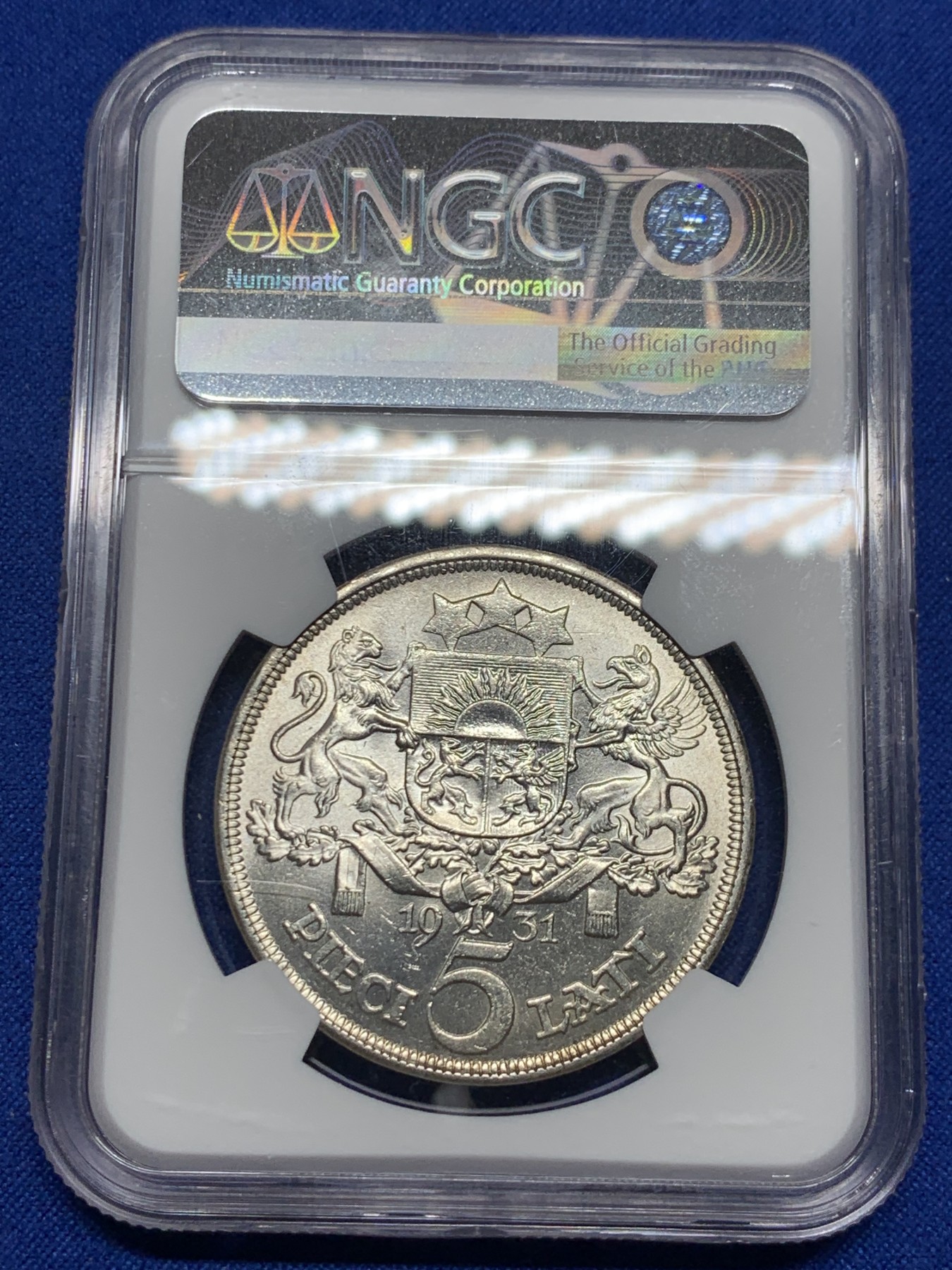 《竞宝斋》第235场-周日，周一，周二，周三 疯狂4连拍 (全场包邮) NGC-MS62 拉脱维亚1931年谷物女神5拉特纪念银币 光度非常好 感觉低评