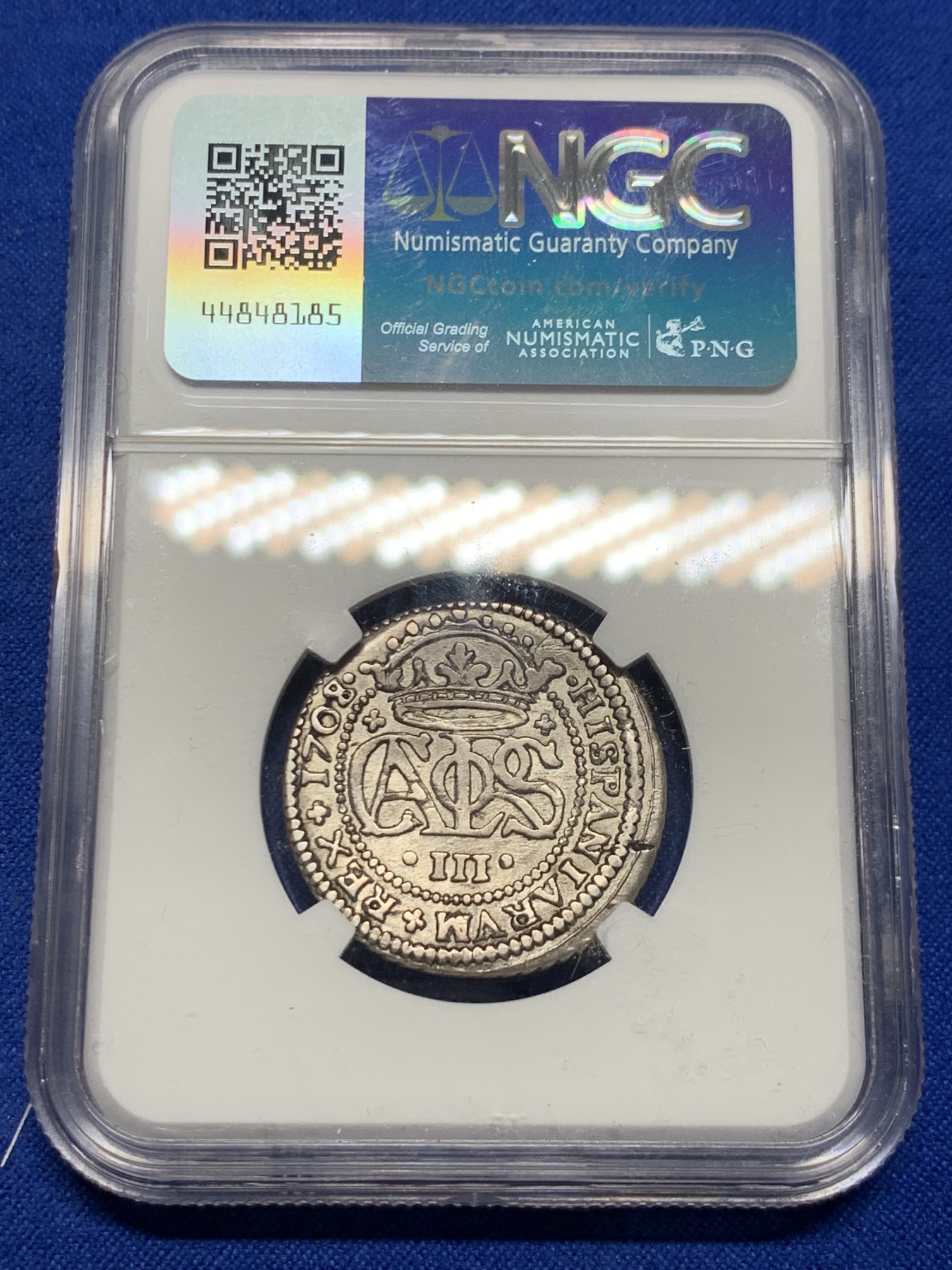 《竞宝斋》第235场-周日，周一，周二，周三 疯狂4连拍 (全场包邮) NGC-AU 西班牙 巴塞罗那 1708/7年 卡洛斯三世 2里亚尔 银币 西班牙王位纷争时期由卡洛斯三世【也就是之后的神罗皇帝查理六世】发行 少见