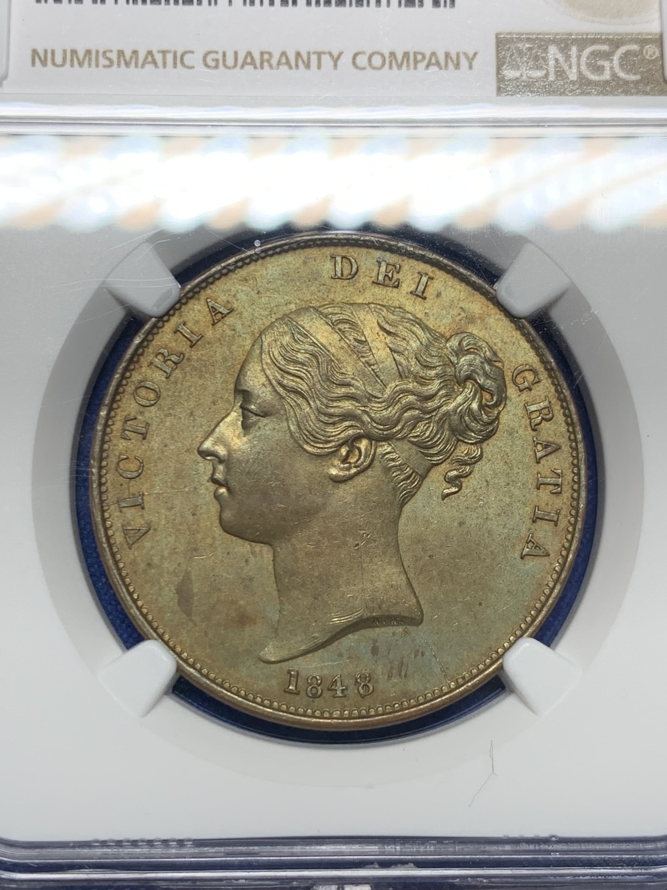 《竞宝斋》第235场-周日，周一，周二，周三 疯狂4连拍 (全场包邮) NGC-UNCD 英国1848/7年青年维多利亚1便士大铜币 少见骑字版（NGC没有标注骑字）