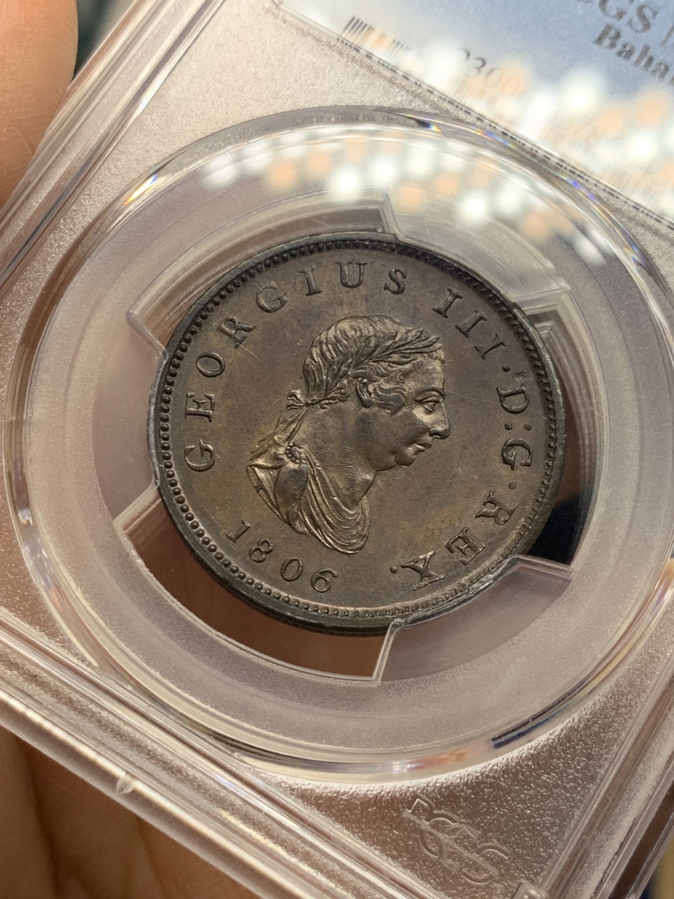 《竞宝斋》第235场-周日，周一，周二，周三 疯狂4连拍 (全场包邮) 冠军分 PCGS MS63BN 乔三 1806 巴哈马 1便士大铜币 单独年份稀缺品种 因为巴哈马人喜欢切割银币而不是铜币 所以后续没有发行