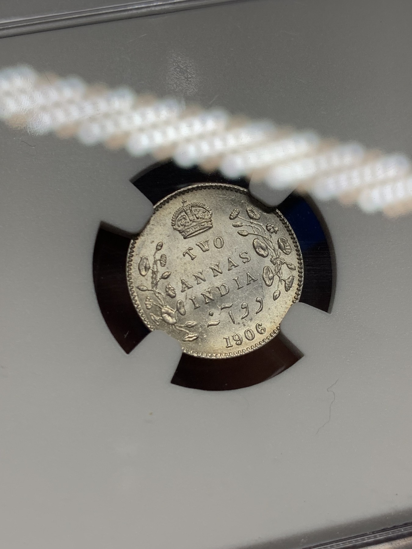 《竞宝斋》第235场-周日，周一，周二，周三 疯狂4连拍 (全场包邮) NGC MS62 1906年C版 英属印度 爱七 2安娜 银币 原卷拆评级