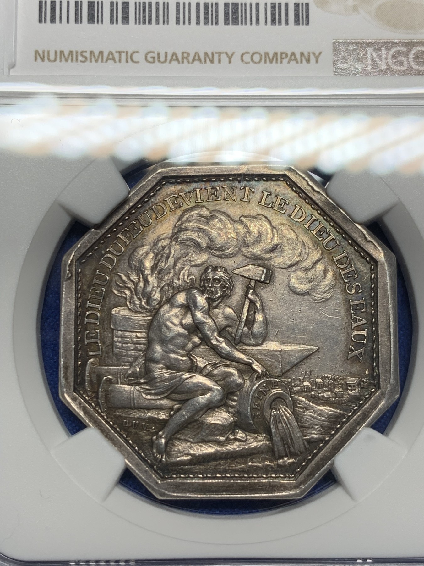 《竞宝斋》第237场- 周日，周一，周二，周日 疯狂4连拍 (全场包邮) NGC-MS62 法国1788年巴黎塞纳河水利局八角银质代币，祝融神武尔坎努斯