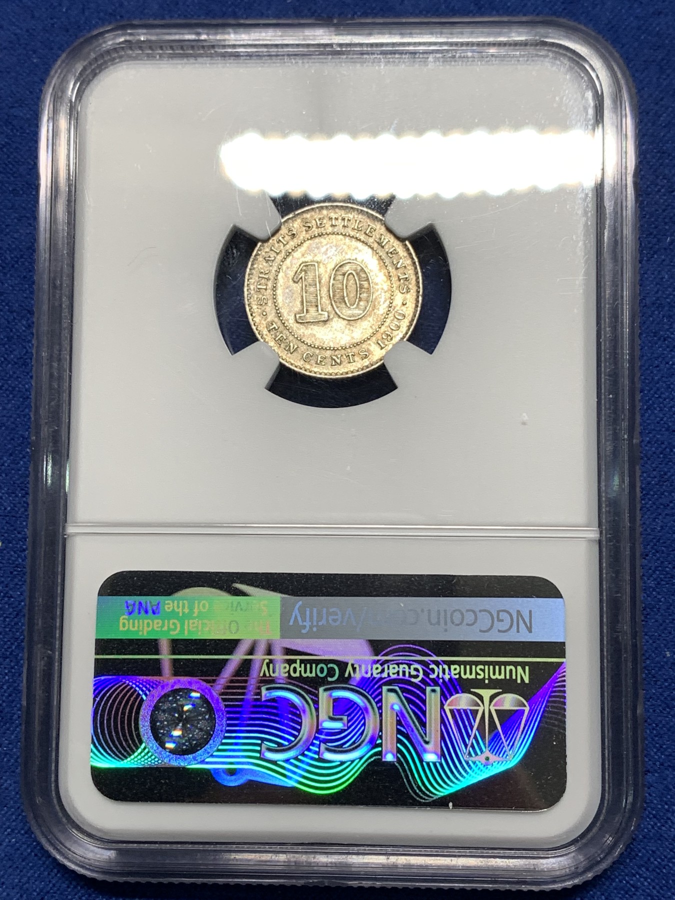 《竞宝斋》第235场-周日，周一，周二，周三 疯狂4连拍 (全场包邮) NGC  UNCD   1900年英属海峡10分银币  细节没话说，性价比较高