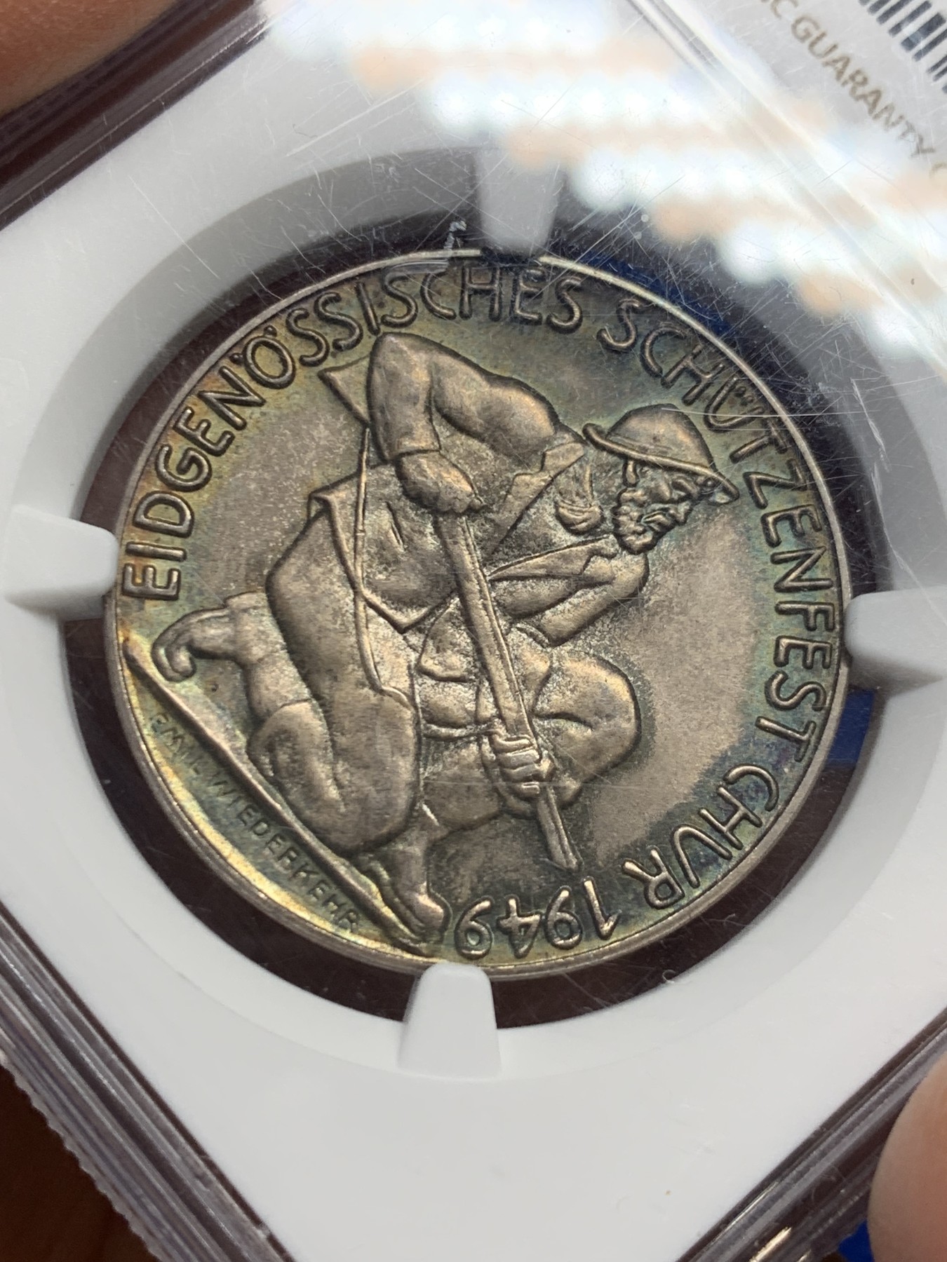 《竞宝斋》第237场- 周日，周一，周二，周日 疯狂4连拍 (全场包邮) NGC-MS66 瑞士 1949年格劳宾登射击节银章（发行量小于500枚，亚军分 ） 