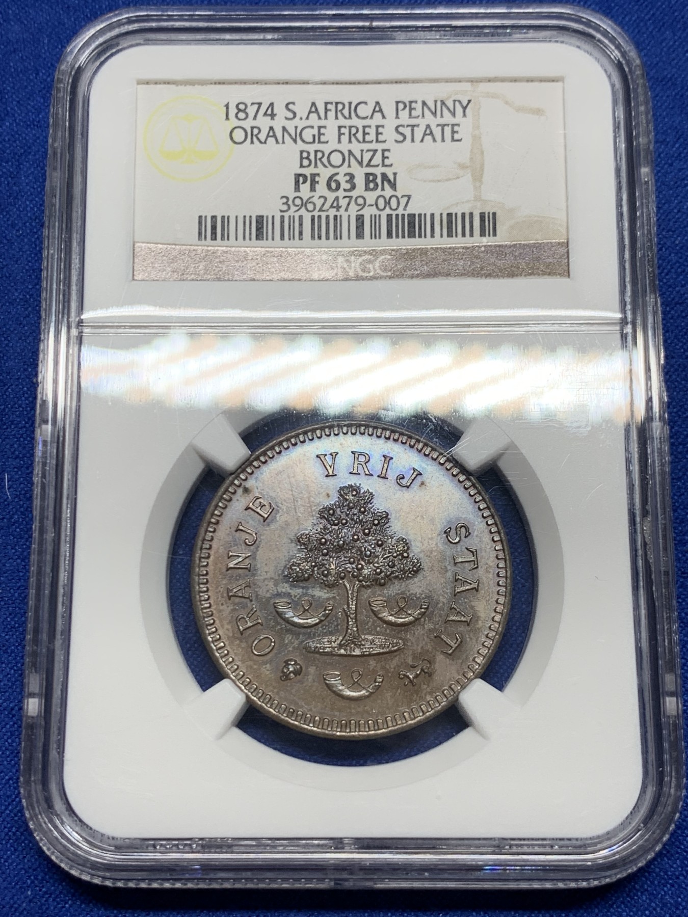 《竞宝斋》第235场-周日，周一，周二，周三 疯狂4连拍 (全场包邮) NGC PF63 南非 1874 奥兰治自由邦 稀少品种 自由数高点无磨损 PF 底板难得状态