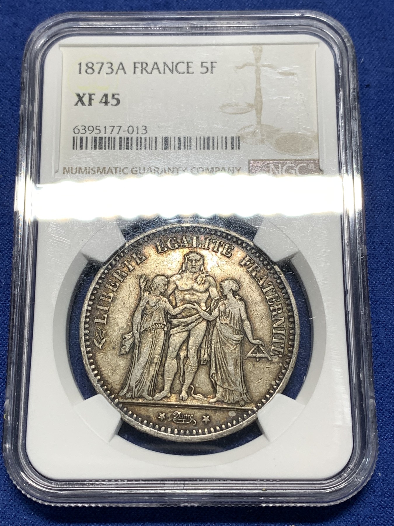 《竞宝斋》第235场-周日，周一，周二，周三 疯狂4连拍 (全场包邮) NGC XF45 法国1873大力神5法郎银币