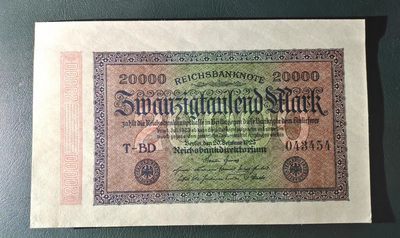 Unc 欧洲纸币 1923年 德国2万马克纸币 20000马克纸币 - Unc 欧洲纸币 1923年 德国2万马克纸币 20000马克纸币