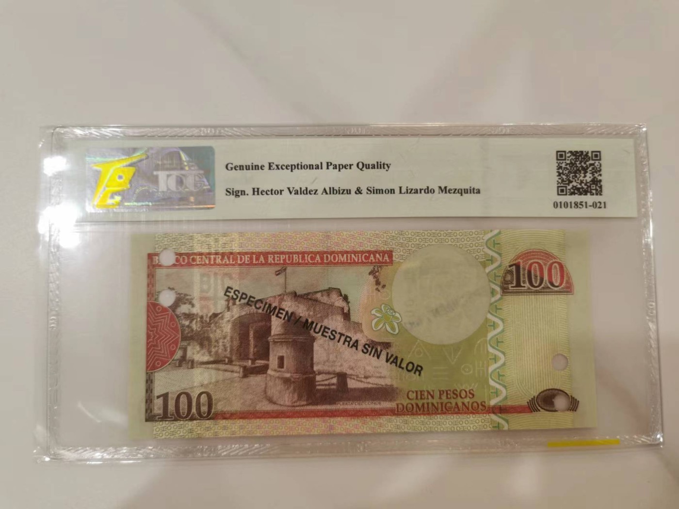 258.【鲸贝乐淘★两拍包邮】弟子规·第“物虽小，勿私藏。苟私藏，亲心伤。”号拍卖 【多米尼加共和国🇩🇴★全零票样编号0302】2013年100比索，TQG66G